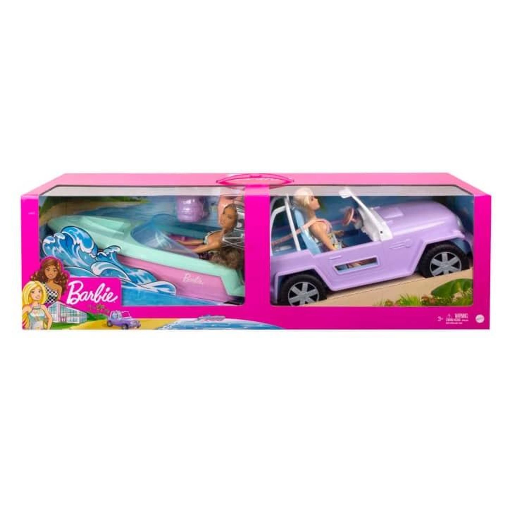 

Barbie Przejażdżka 2 lalki + samochód + motorówka