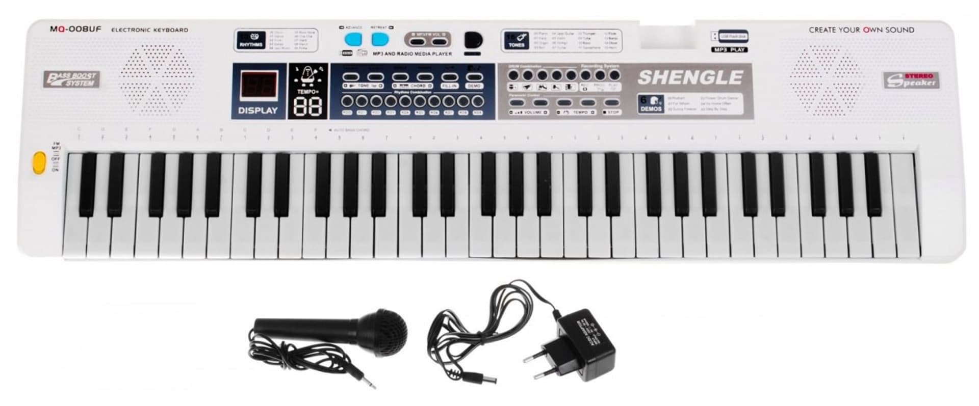 

Biały Keyboard dla dzieci 5+ Mikrofon + Nagrywanie + Głośniki Stereo - model nr 008