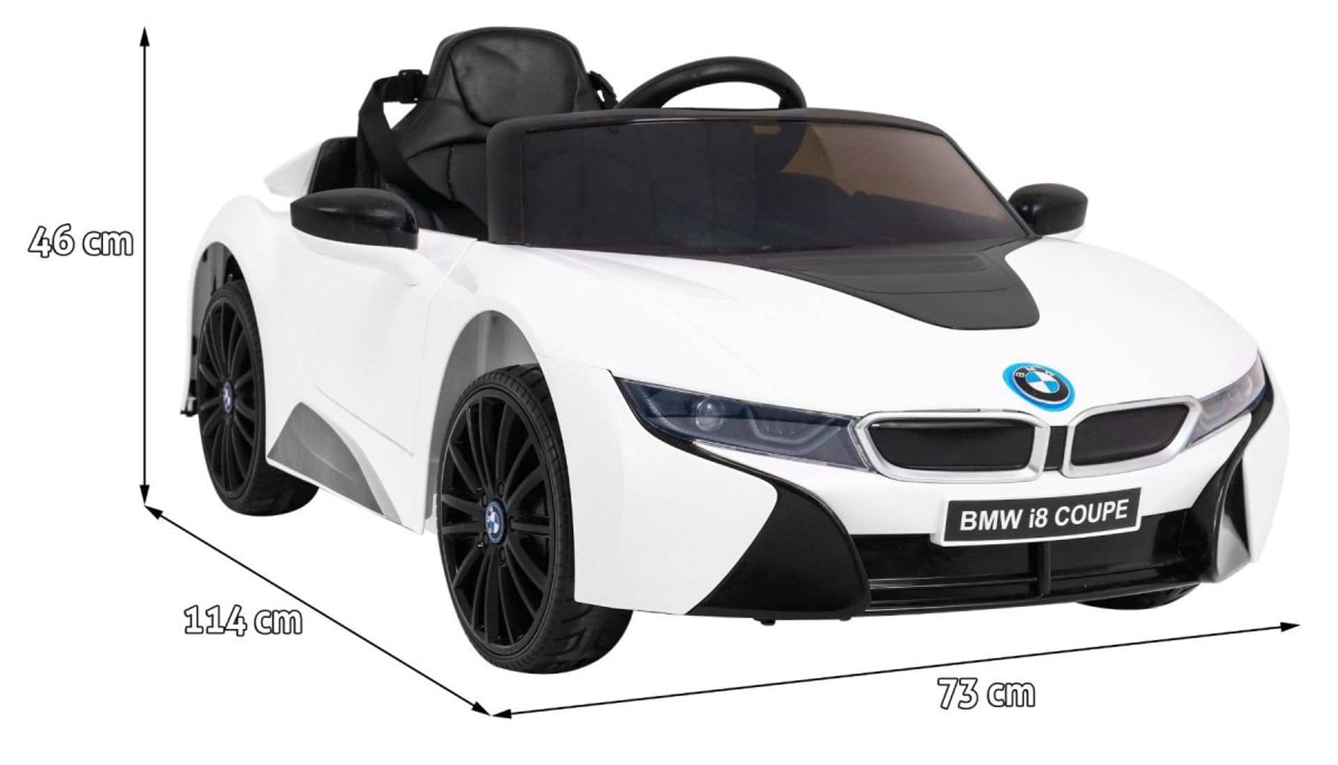 

BMW I8 Lift Auto na akumulator Biały + Pilot + Wolny Start + 3-pkt pasy + MP3 USB + LED