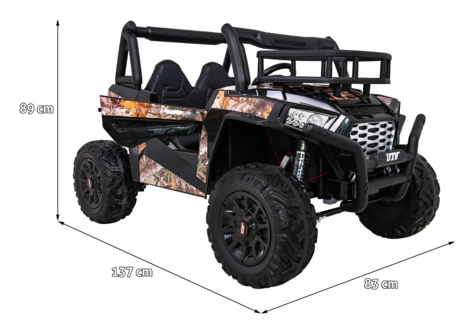 

Buggy UTV Terenówka dla dzieci Czarny + Pilot + Bagażnik + Wolny Start + EVA + MP3 LED