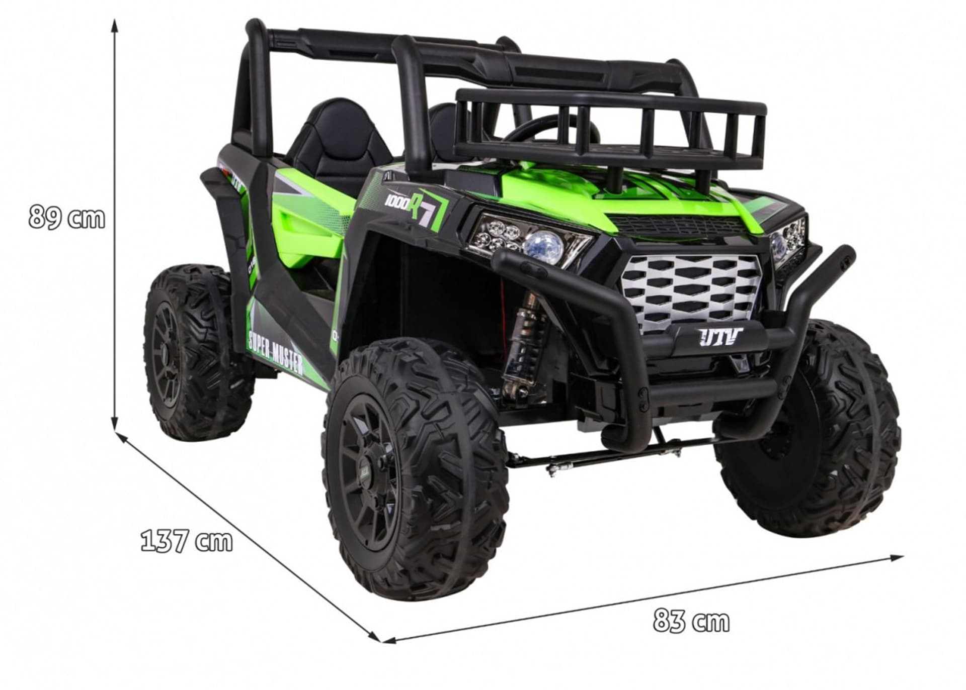 

Buggy UTV Terenówka dla dzieci Zielony + Pilot + Bagażnik + Wolny Start + EVA + MP3 LED