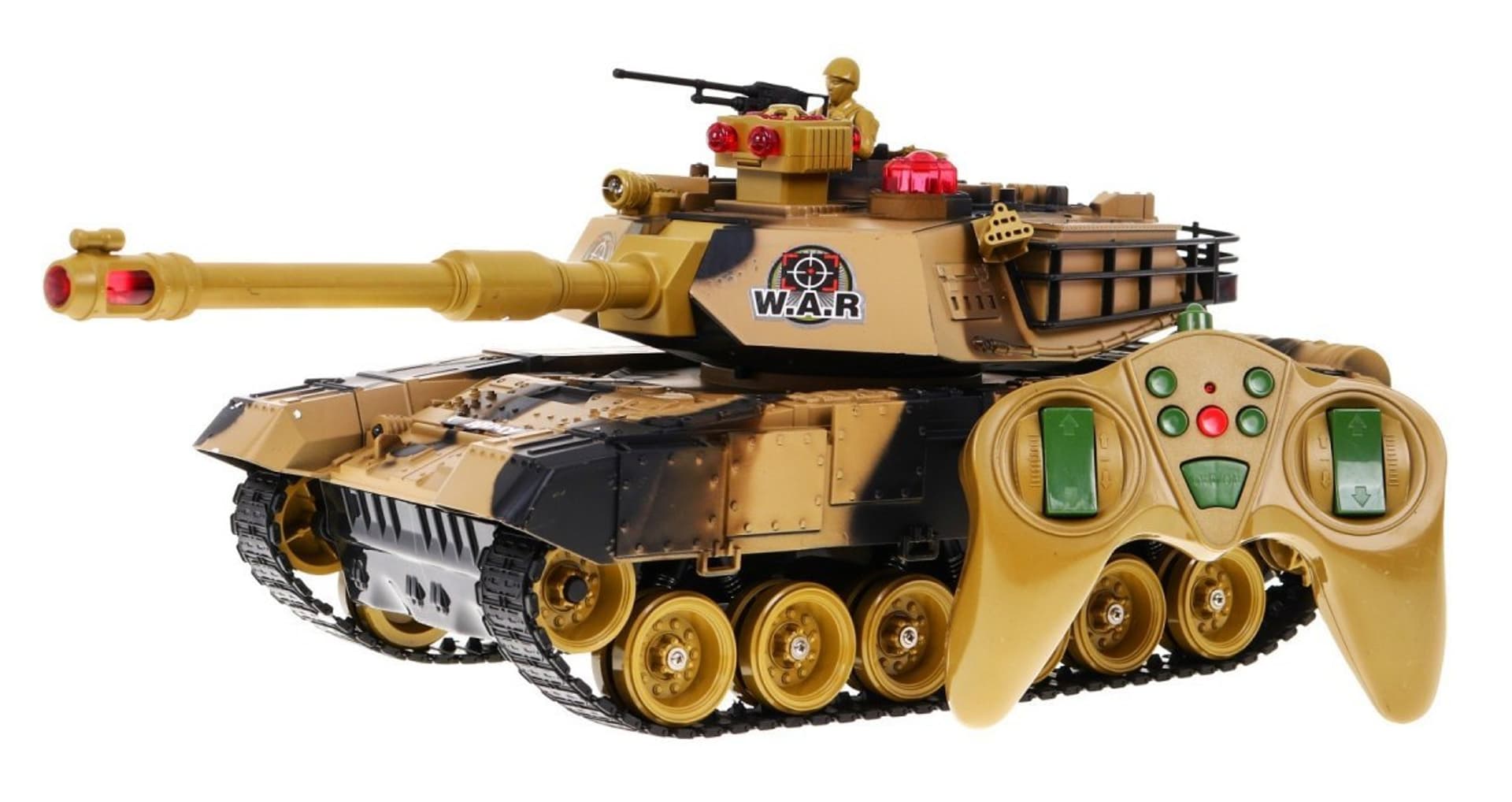 

Zdalnie sterowany Czołg dla dzieci 3+ Beżowy 1:18 + Pilot + Dźwięki + LED + Ruchome elementy
