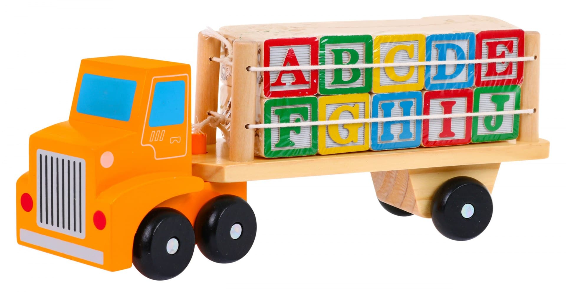 

Drewniana Ciężarówka z Naczepą i Klockami dla dzieci 2+ Zabawka edukacyjna + Klocki z literami cyframi