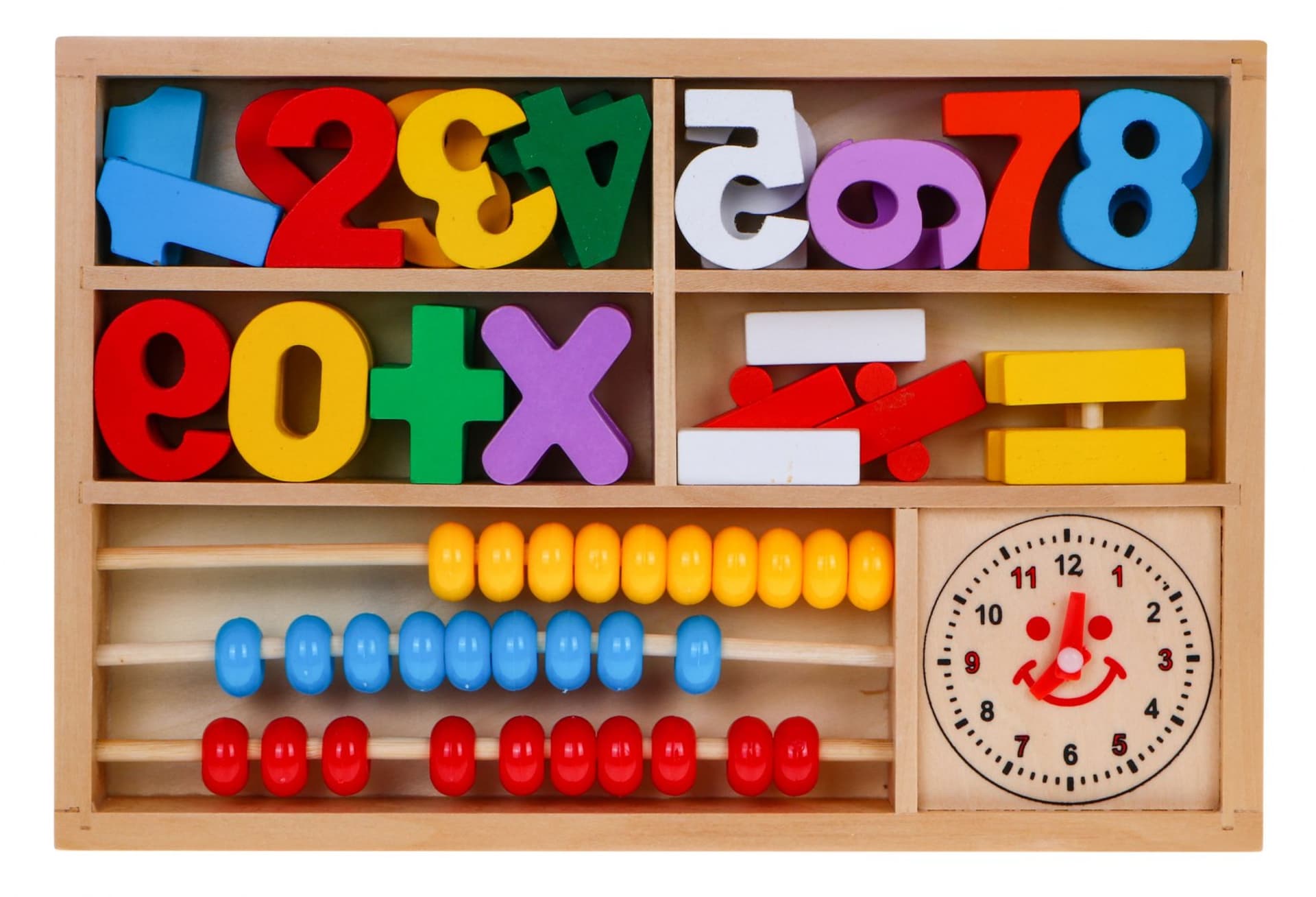 

Drewniany zestaw edukacyjny 3w1 dla dzieci 3+ Nauka matematyki i zegara