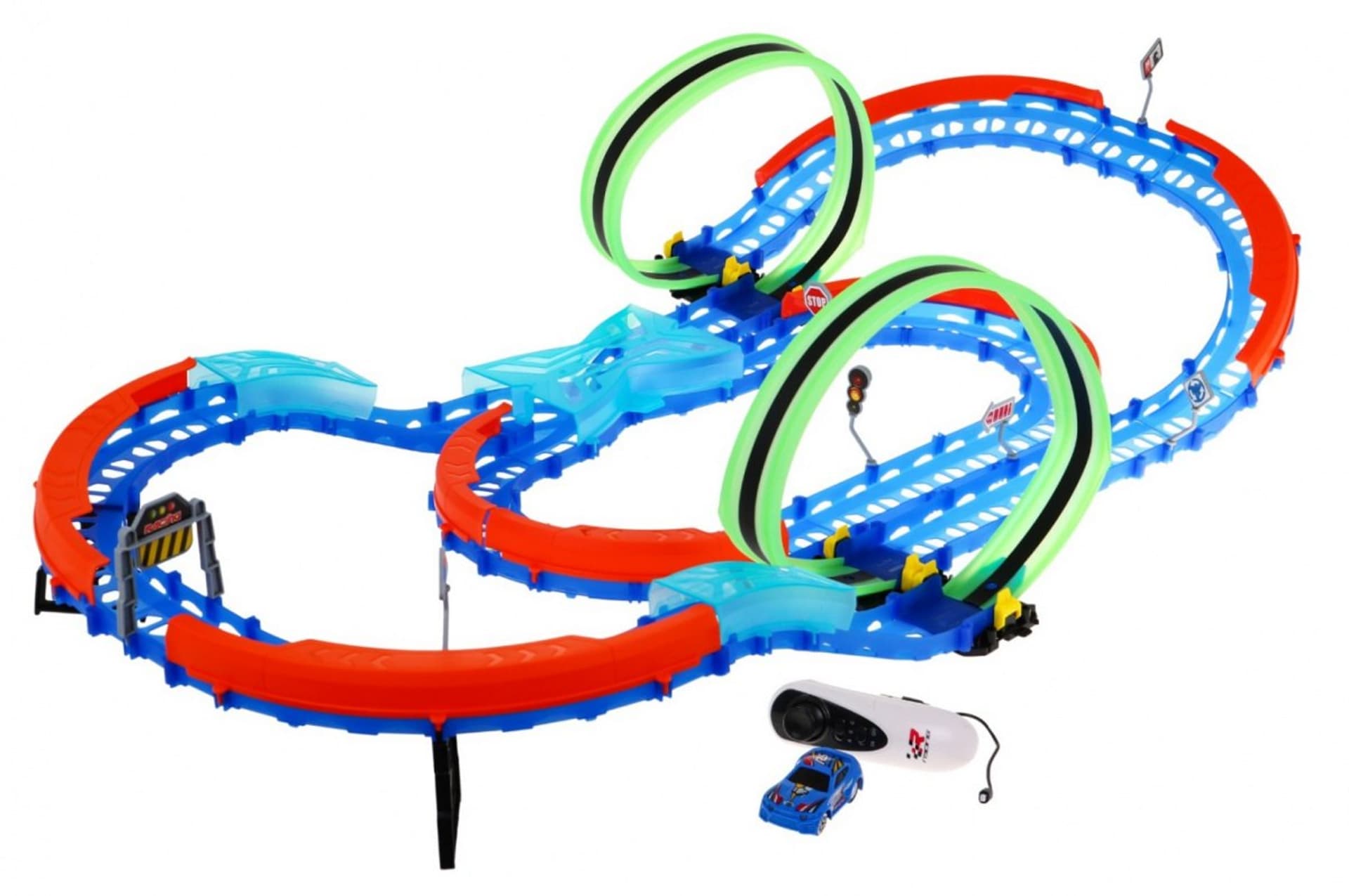 

Fluorescencyjny Tor wyścigowy dla dzieci 3+ Autko LED + Pętle 360 + Trasa do złożenia 57 el.