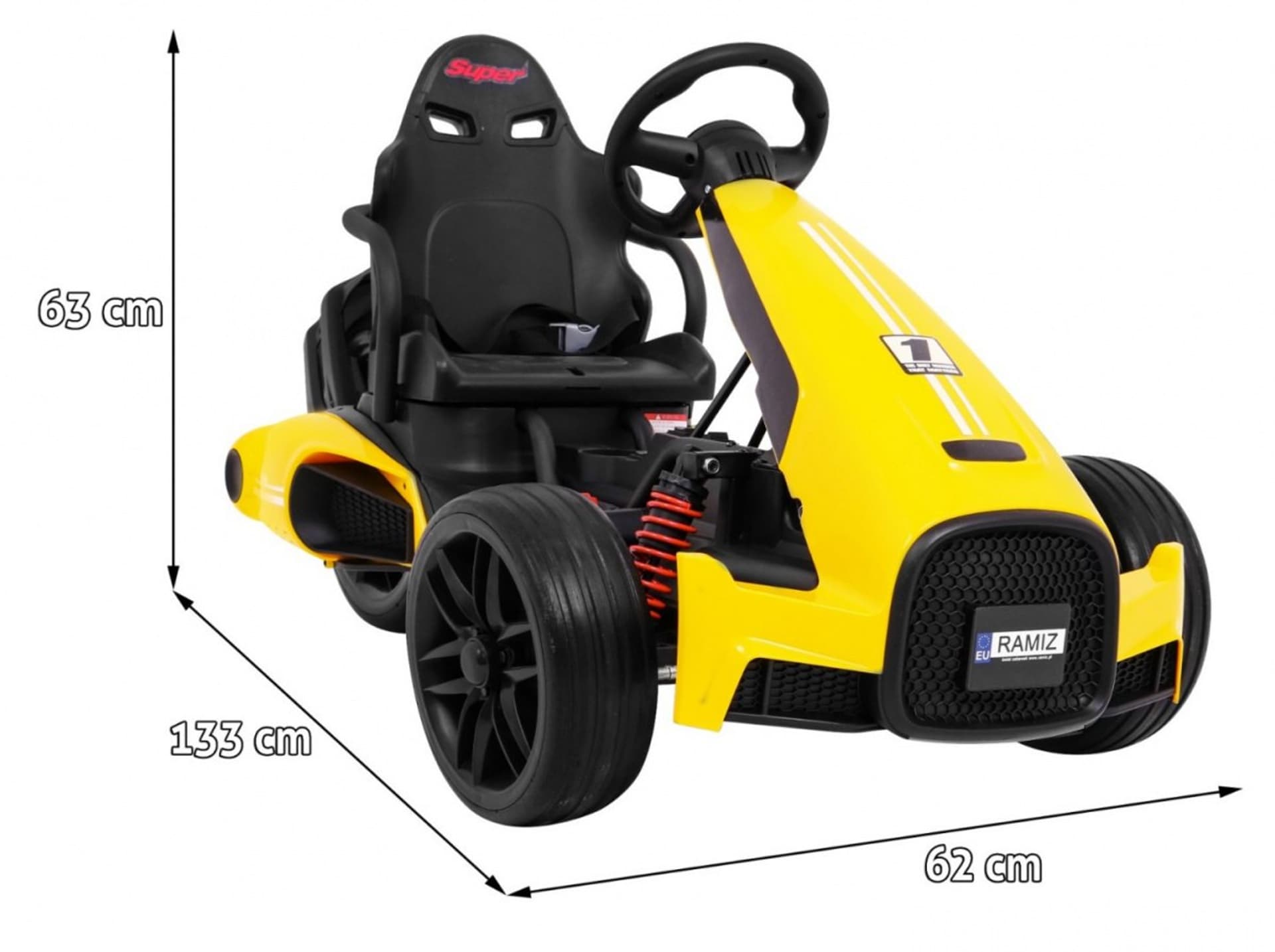 

Gokart na akumulator Bolid XR-1 dla dzieci Żółty + Regulowana kierownica + Profilowane siedzenie