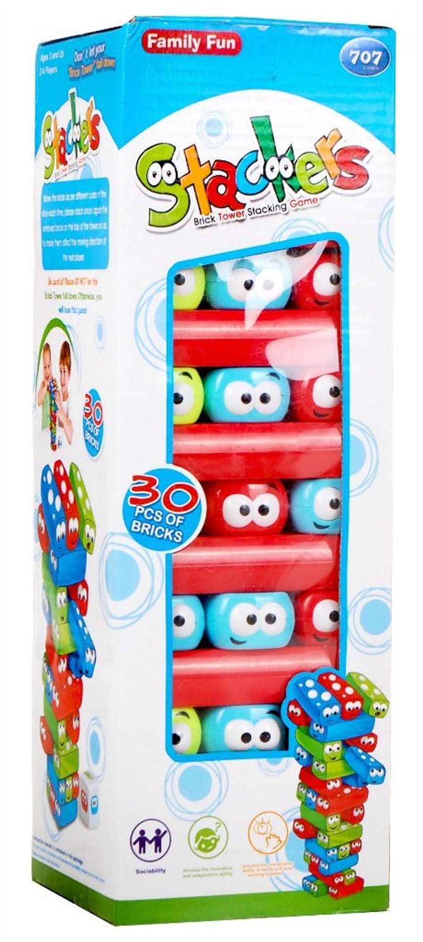 

Gra zręcznościowa Dżenga Junior dla dzieci 3+ Chwiejąca się Wieża z Klocków + Kolorowe belki + Kostka