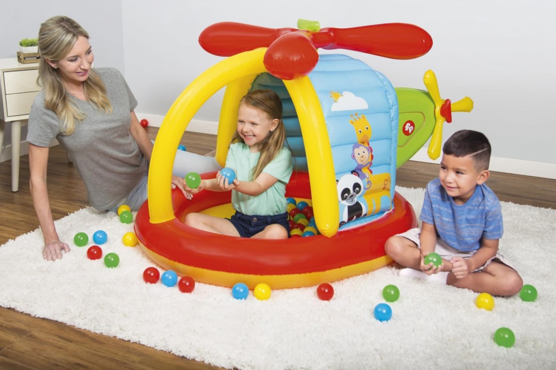 

Dmuchany Kojec Fisher-Price dla dzieci Brodzik Helikopter BESTWAY 155x102x91cm + Piłeczki