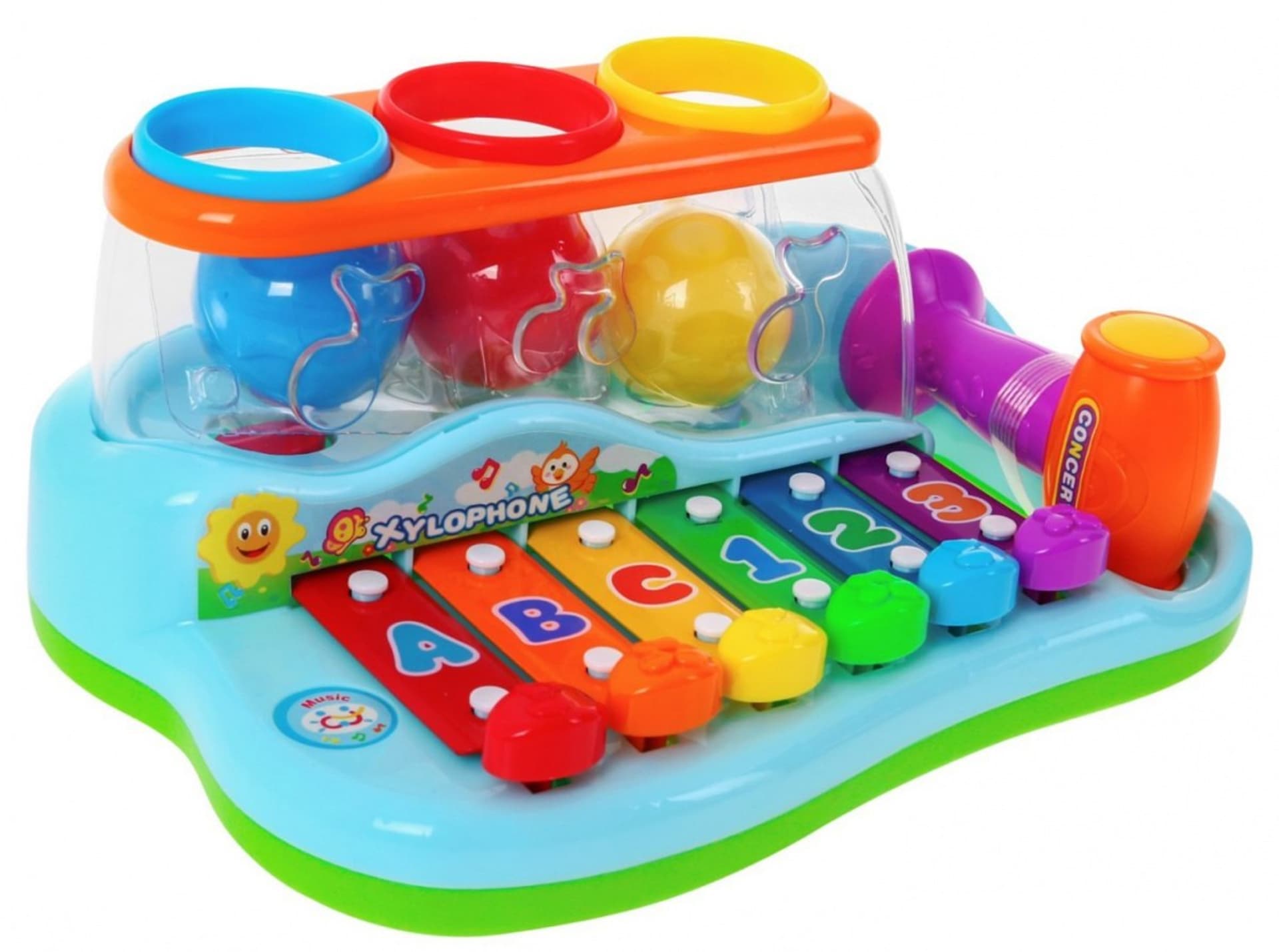 

Kolorowe Cymbałki 2w1 dla dzieci 18m+ Instrument + Młotek + Sorter kolorów z kulami