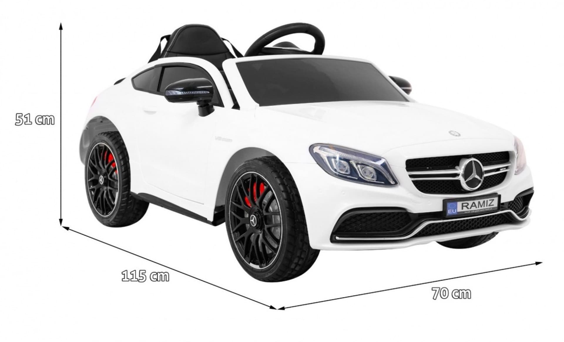 

Mercedes Benz C63 AMG dla dzieci Biały + Pilot + 5-pkt pasy + EVA + Bagażnik + MP3 LED