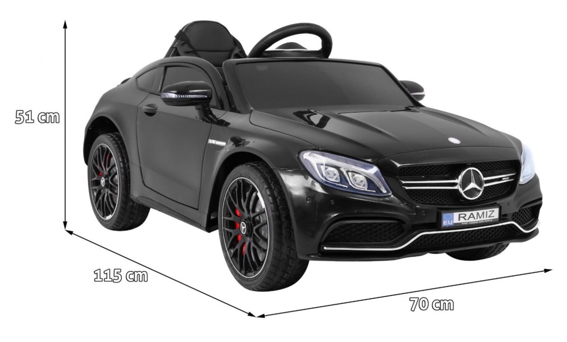 

Mercedes Benz C63 AMG dla dzieci Czarny + Pilot + 5-pkt pasy + EVA + Bagażnik + MP3 LED
