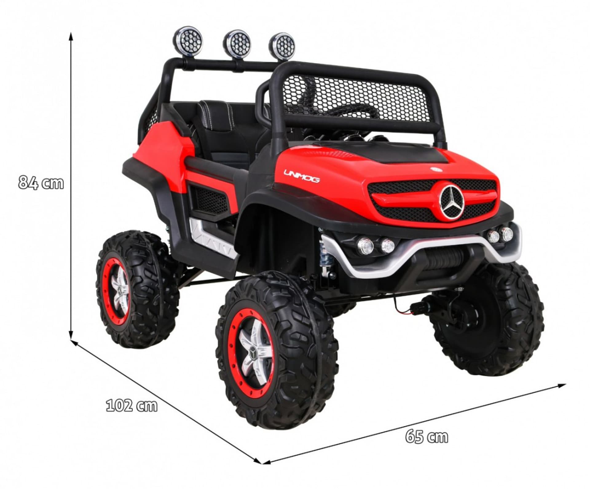 

Mercedes Benz Unimog dla dzieci Czerwony + Napęd 4x4 + Pilot + Bagażnik + Wolny Start + MP3 LED