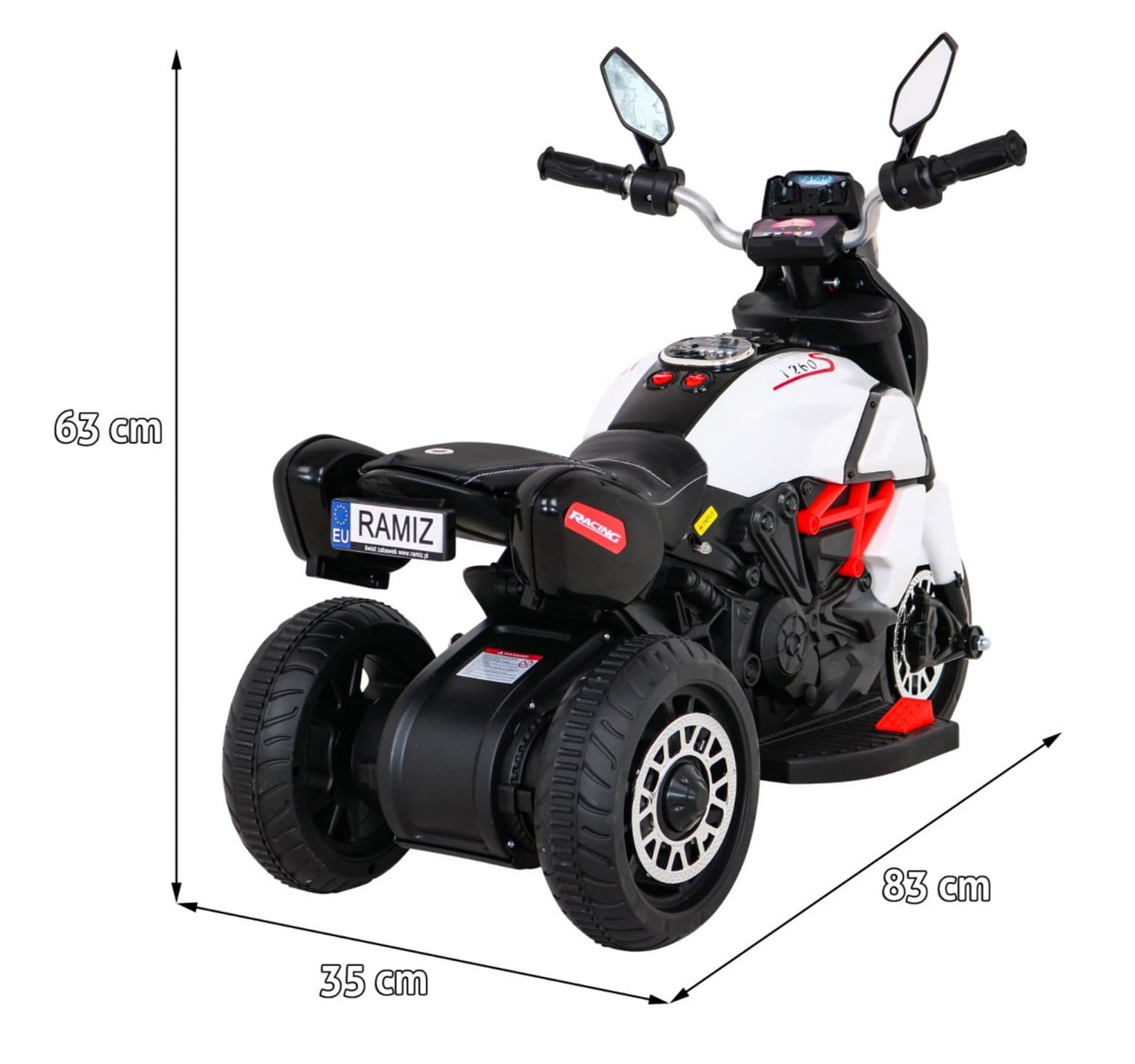 

Motorek Fast Tourist na akumulator dla dzieci Biały + Audio + Światła + Ekoskóra