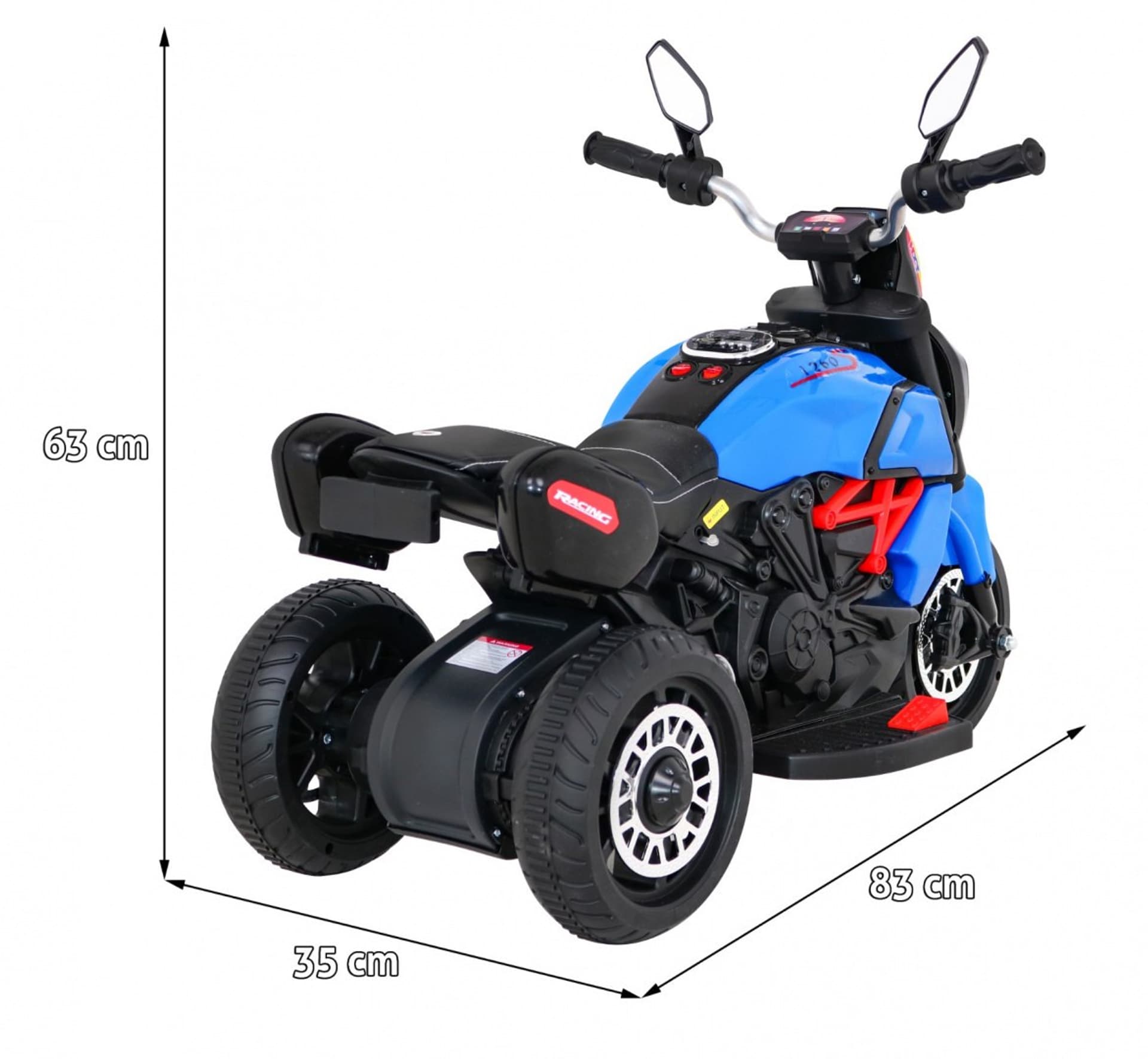 

Motorek Fast Tourist na akumulator dla dzieci Niebieski + Audio + Światła + Ekoskóra
