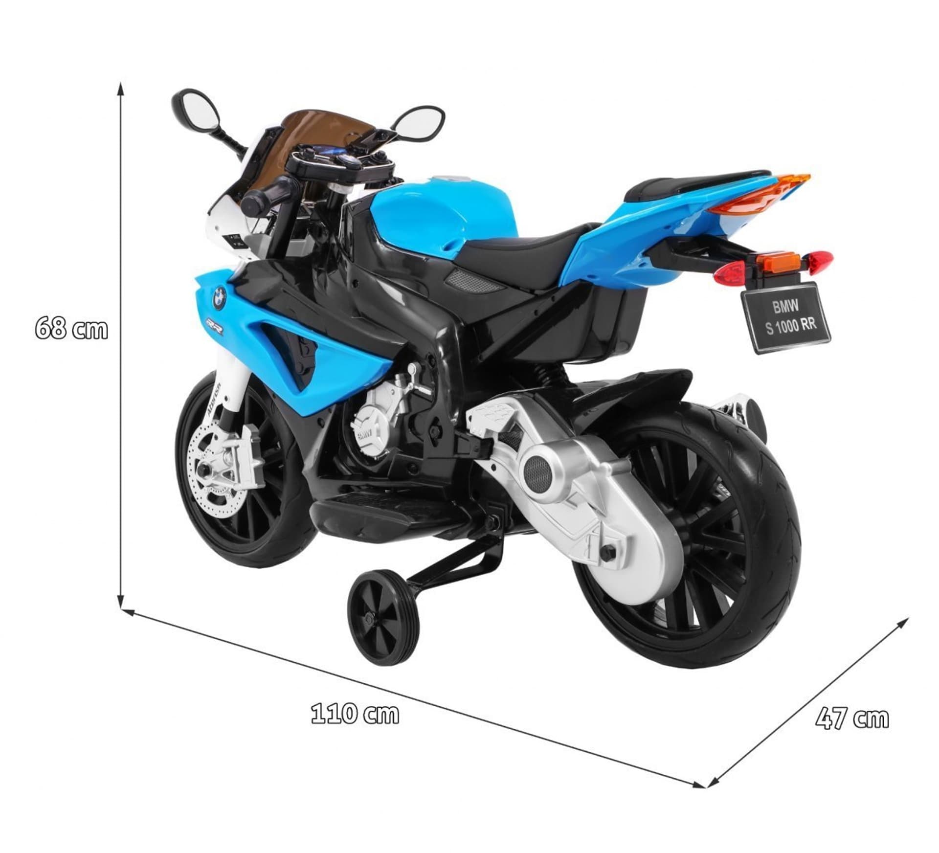 

Motor na akumulator BMW S1000 RR dla dzieci Niebieski + Kółeczka pomocnicze + Nóżka podpórka