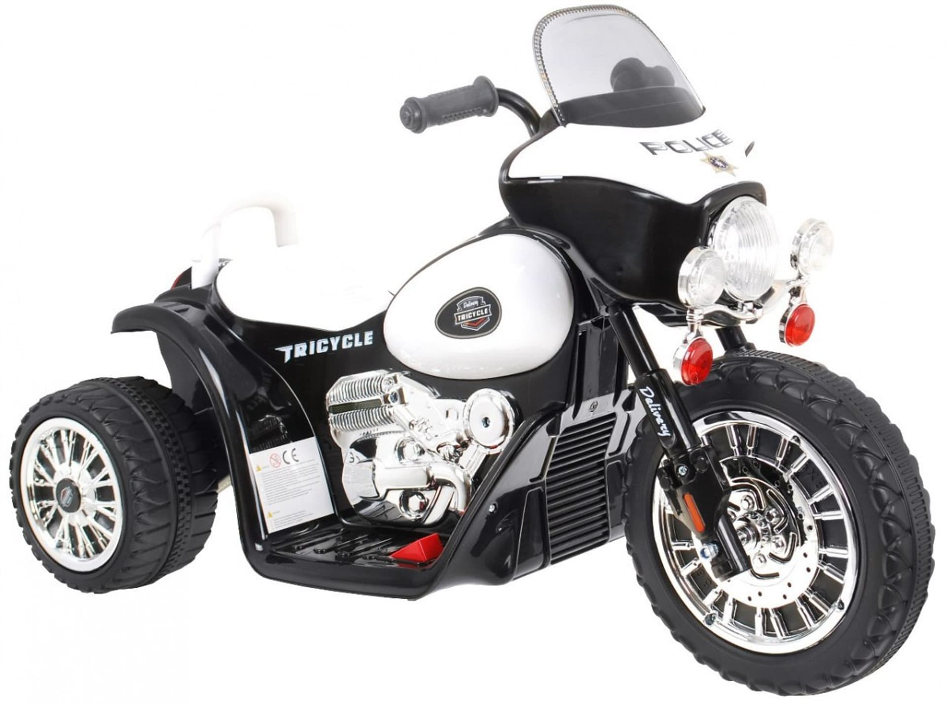 

Motorek Chopper na akumulator dla dzieci Czarny + 3 koła + Dźwięki + Światła LED