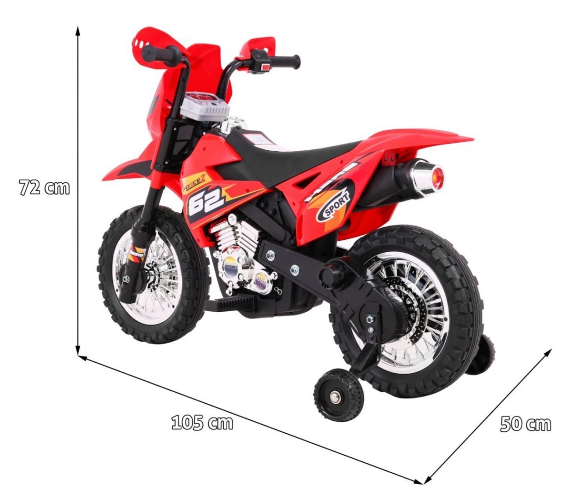 

Motorek Cross dla dzieci Pojazd na akumulator Czerwony + Pomocnicze kółka + Dźwięki LED