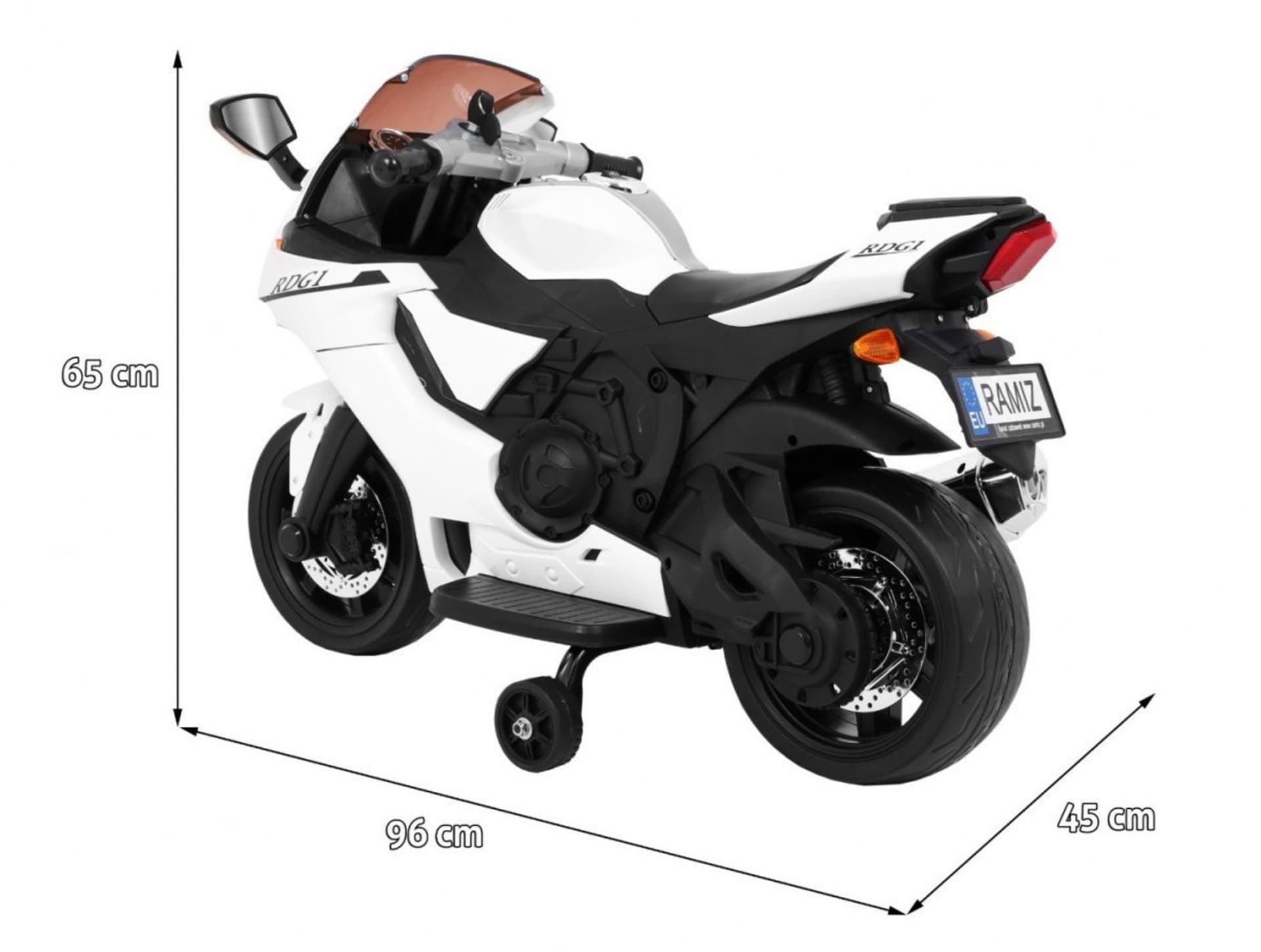 

Motorek R1 Superbike elektryczny dla dzieci Biały + Kółka pomocnicze + Klakson + Światła LED