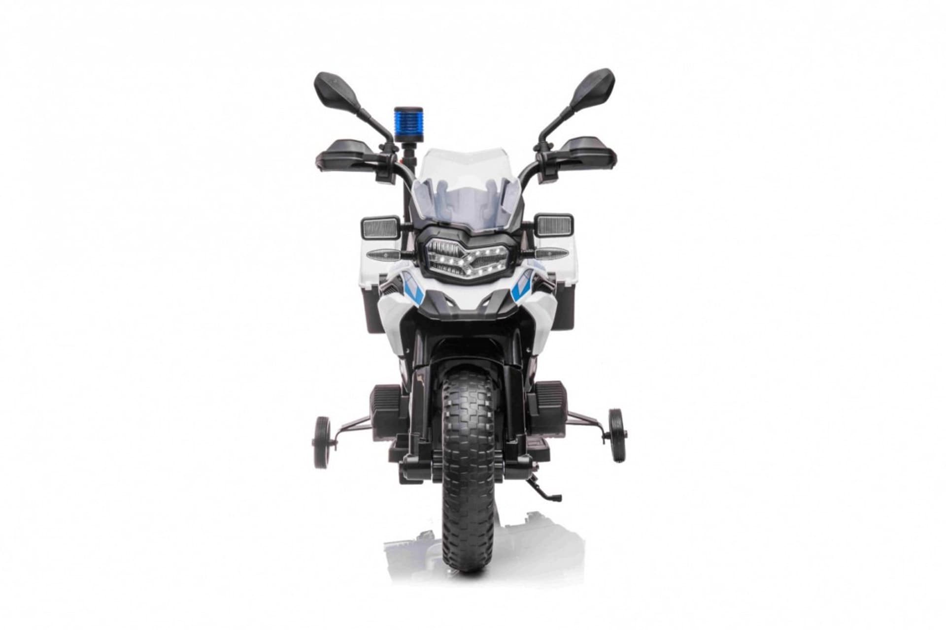 

Motor Policyjny BMW F850 GS na akumulator dla dzieci + Kółka pomocnicze + Syrena + Światła + 2 Kufry + Wolny Start