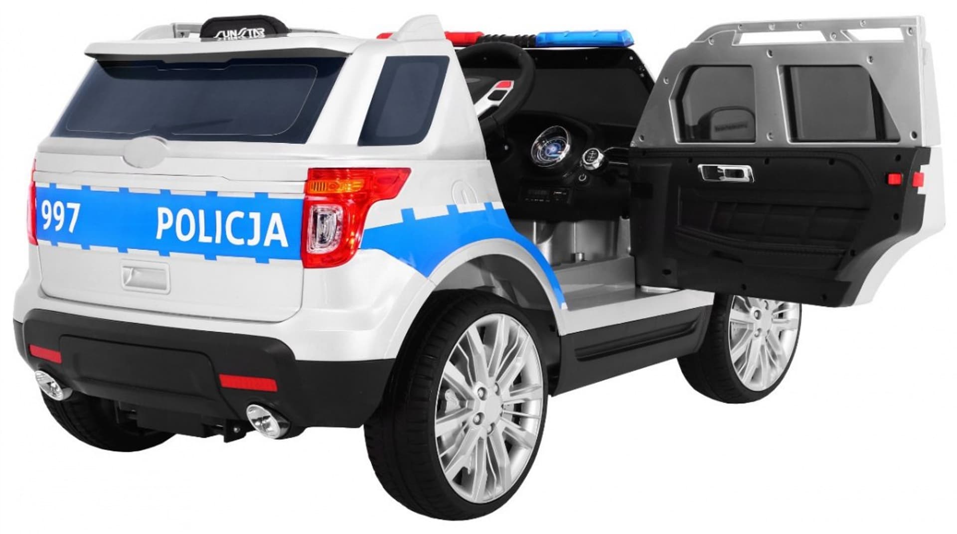 

Auto SUV Policja na akumulator dla dzieci + Syreny + Światła + Megafon + Pilot + Wolny Start + EVA + Naklejki