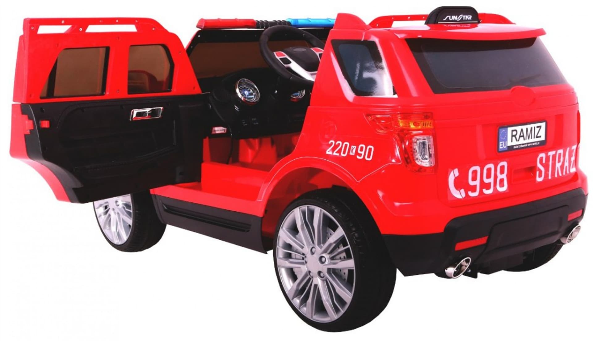 

Auto SUV Straż Pożarna na akumulator dla dzieci + Syreny + Światła + Megafon + Pilot + Wolny Start + Naklejki