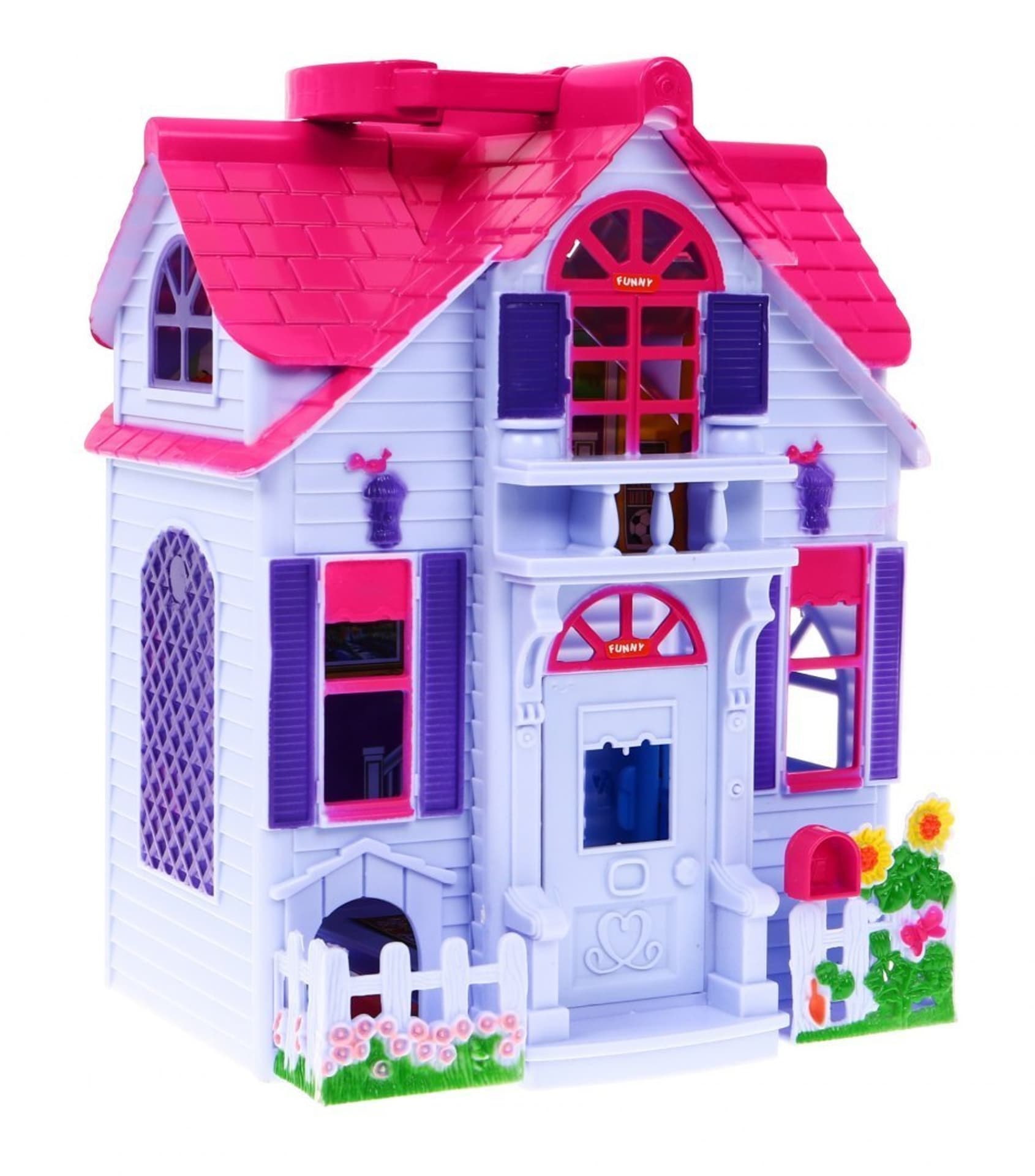 

Rozkładana Domek dla dzieci 3+ Fioletowy + Figurki rodziny + Piesek + Meble + 2 piętra