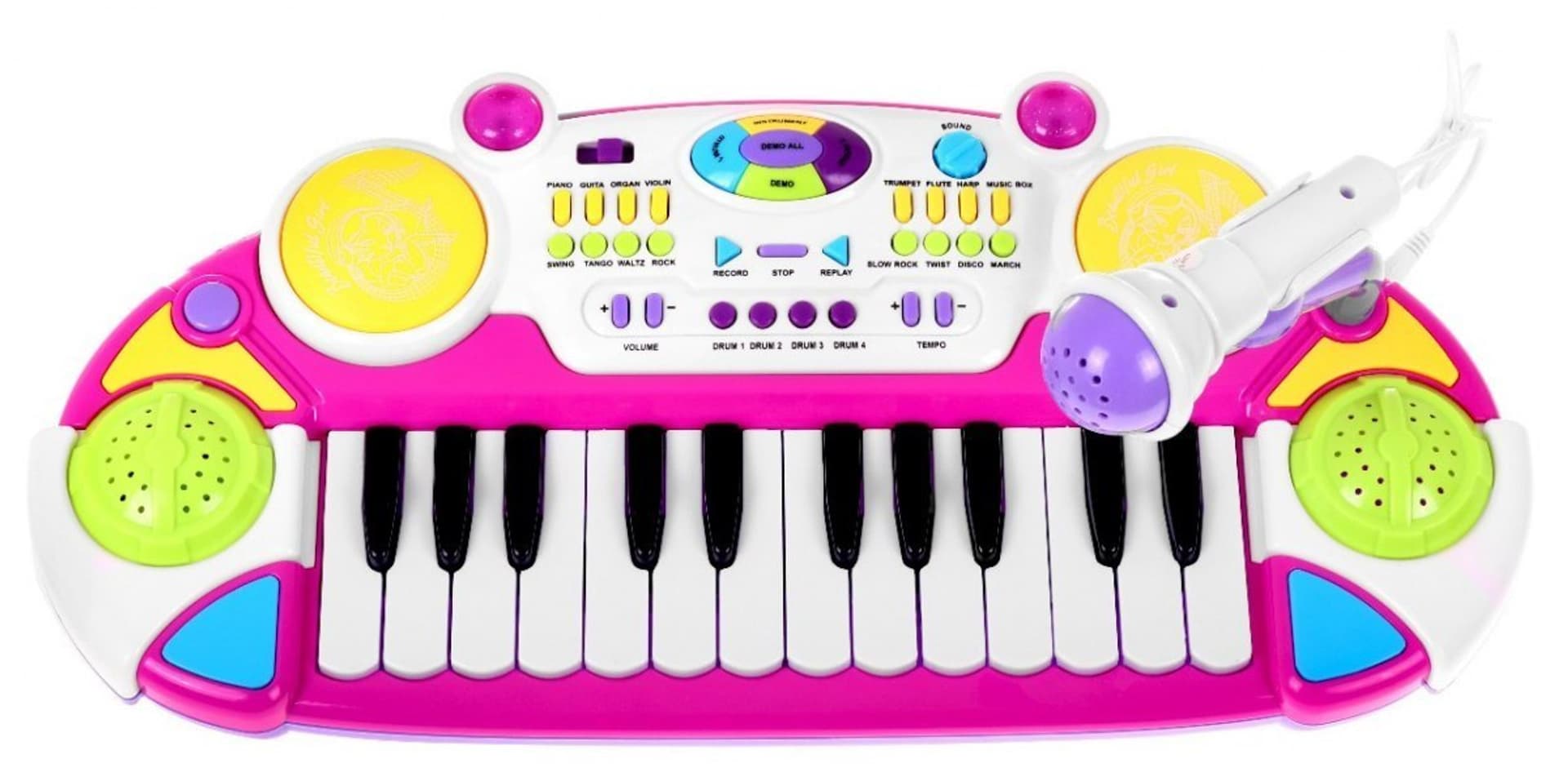

Różowy zestaw muzyczny Keyboard + Werble + Mikrofon dla dzieci 3+ Światła + Dźwięki 2 oktawy