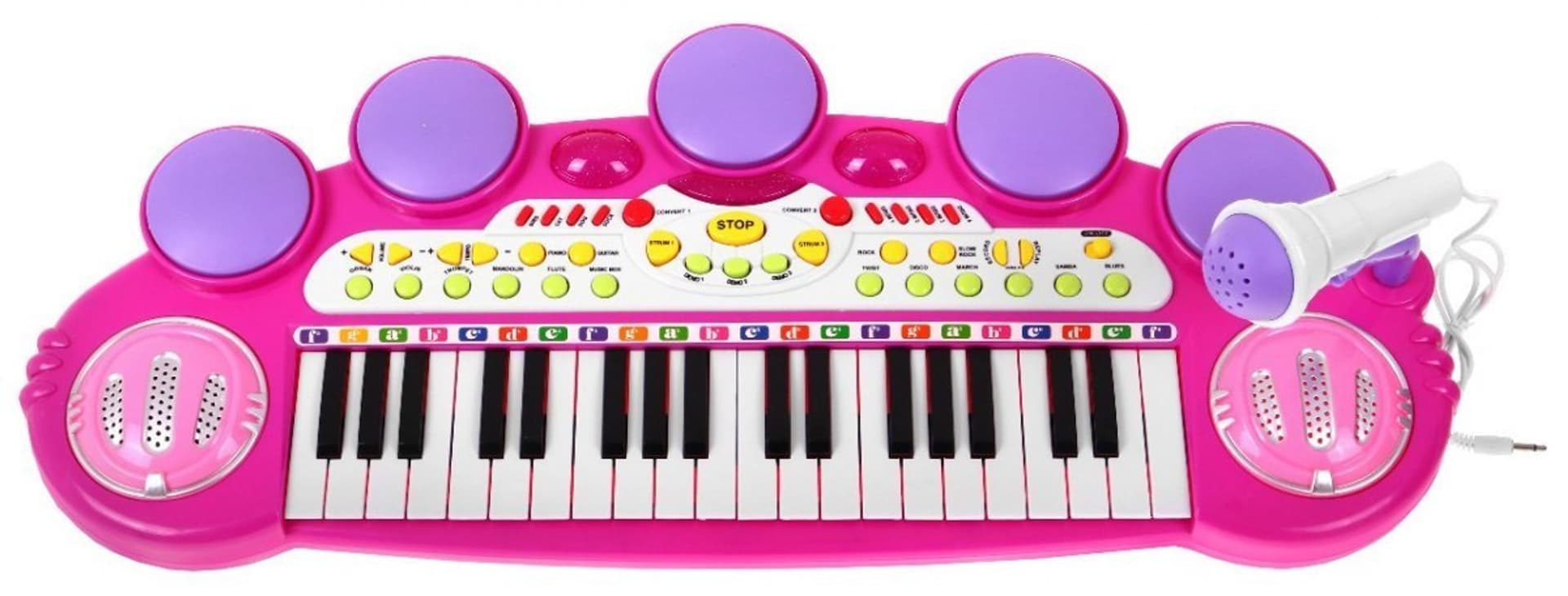 

Różowy zestaw muzyczny Keyboard + Werble + Mikrofon dla dzieci 3+ Światła + Dźwięki 3 oktawy