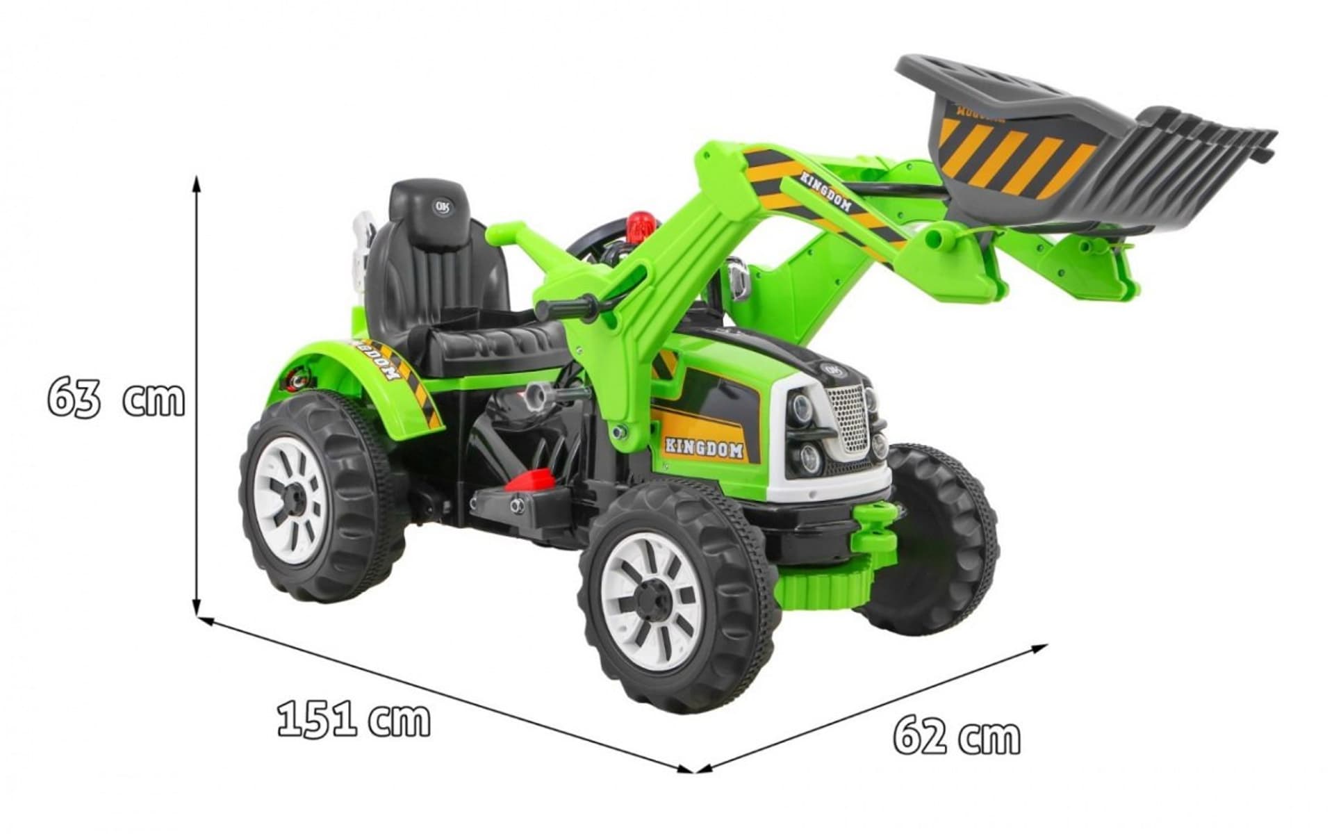 

Spychacz na akumulator dla dzieci Traktor Zielony + Ruchoma łyżka + Trąbka + Pasy + 2 prędkości