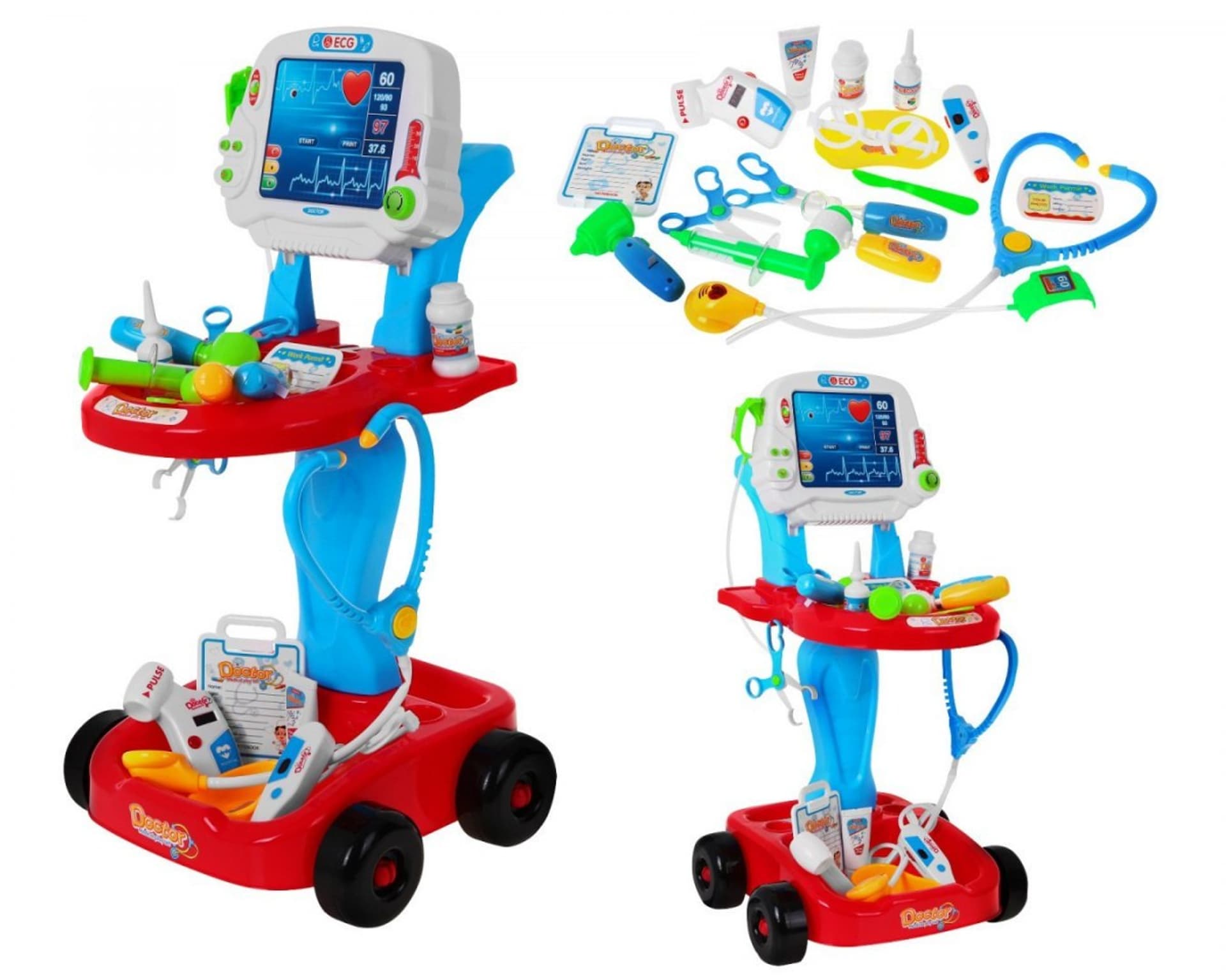 

Wózek małego lekarza z EKG dzieci 3+ Panel EKG + Stetoskop + Termometr + 17 el. Dźwięki Światła