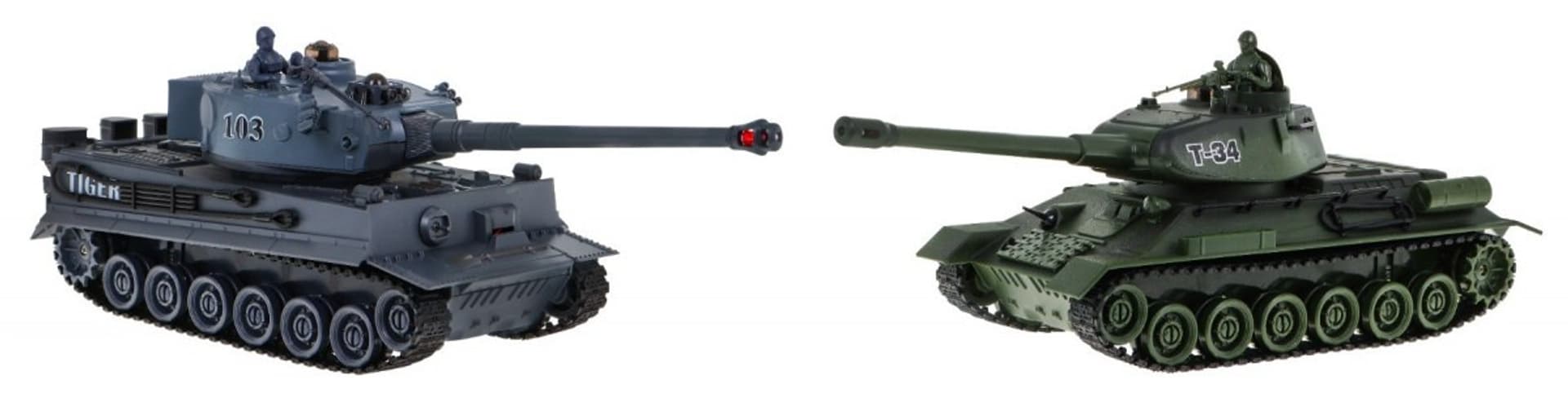 

Zdalnie sterowane 2 czołgi T-34 vs Tiger dla dzieci 3+ Strzelające modele 1:28 + Wielka Bitwa Czołgów + Dźwięki Światła