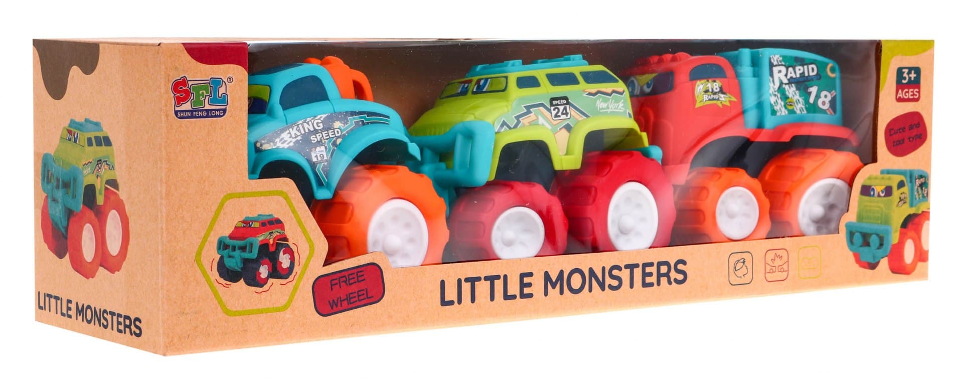 

Zestaw 3 autek terenowych Little Monster dla dzieci 3+ Napęd bez baterii + Duże koła