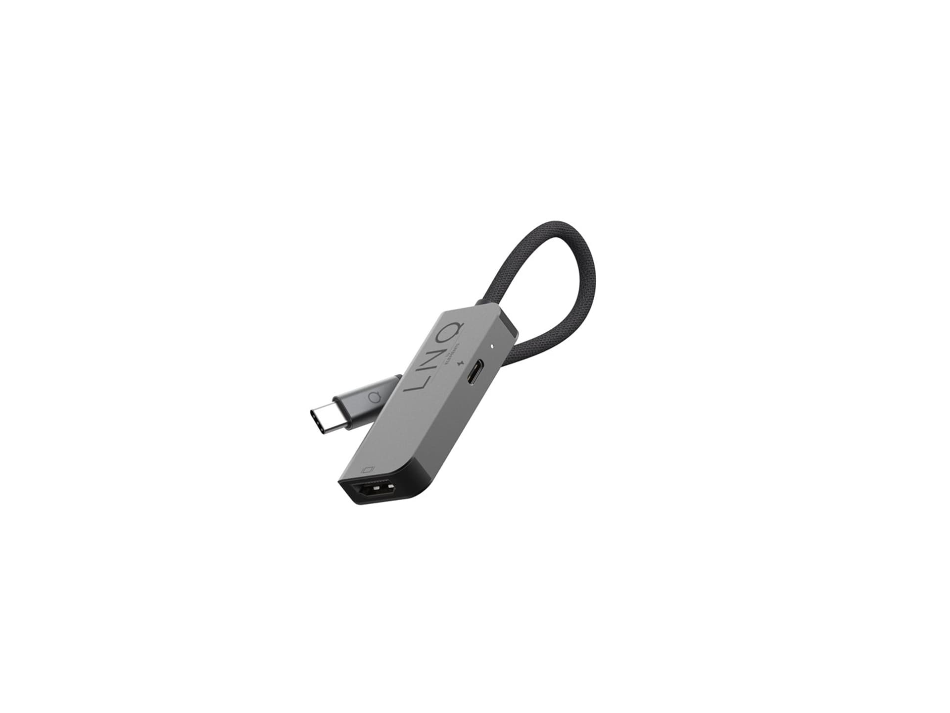 

LINQ HUB USB-C ADAPTER 2IN1 (1X HDMI 2.0 4K/60HZ, 1X USB-C PD 100W DO ZASILANIA), PLECIONY KABEL 15 CM
