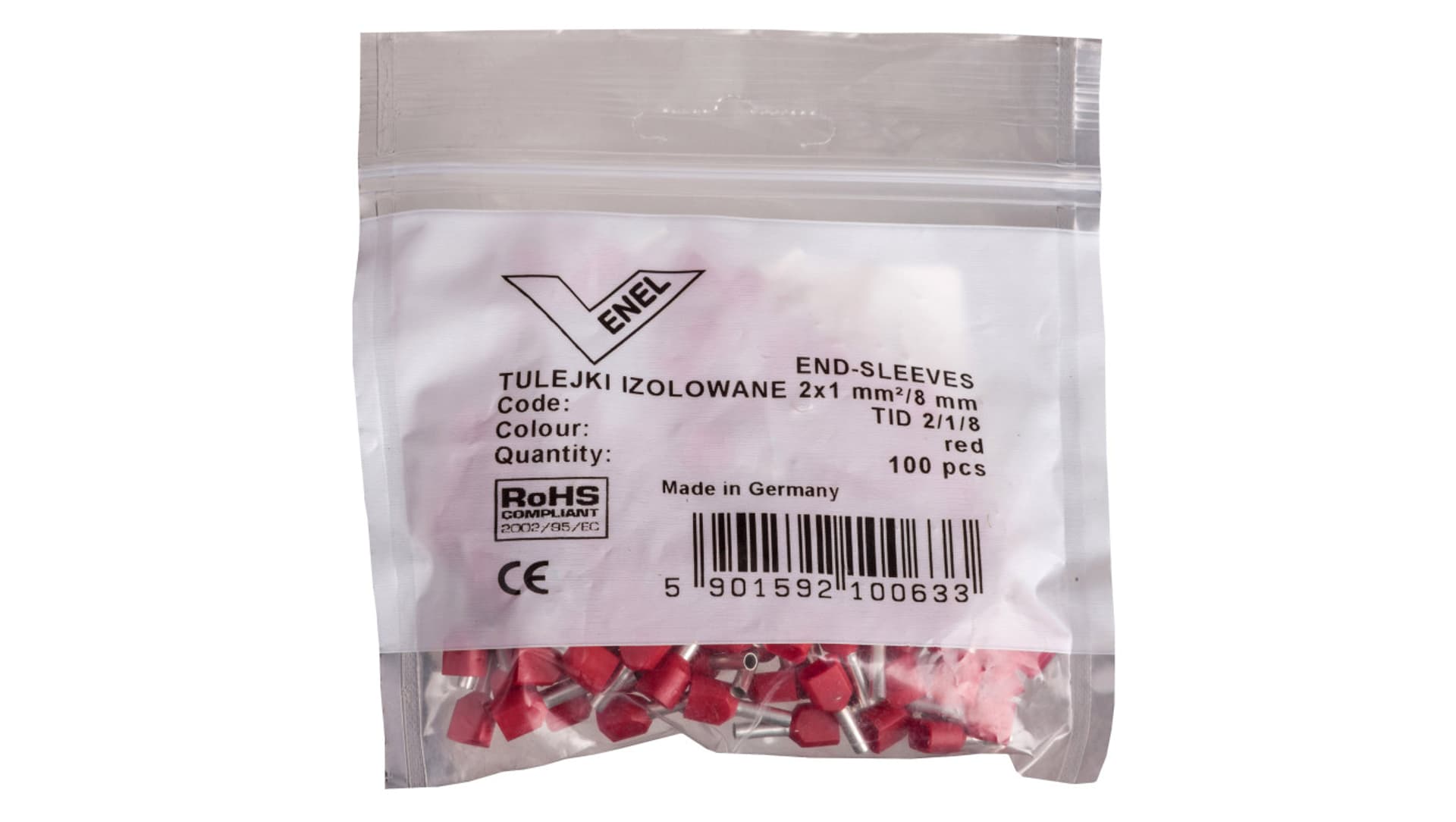 

Końcówka tulejkowa izolowana TID 2x1mm2/8mm czerwona cynowana TID2x1L8 /100szt./