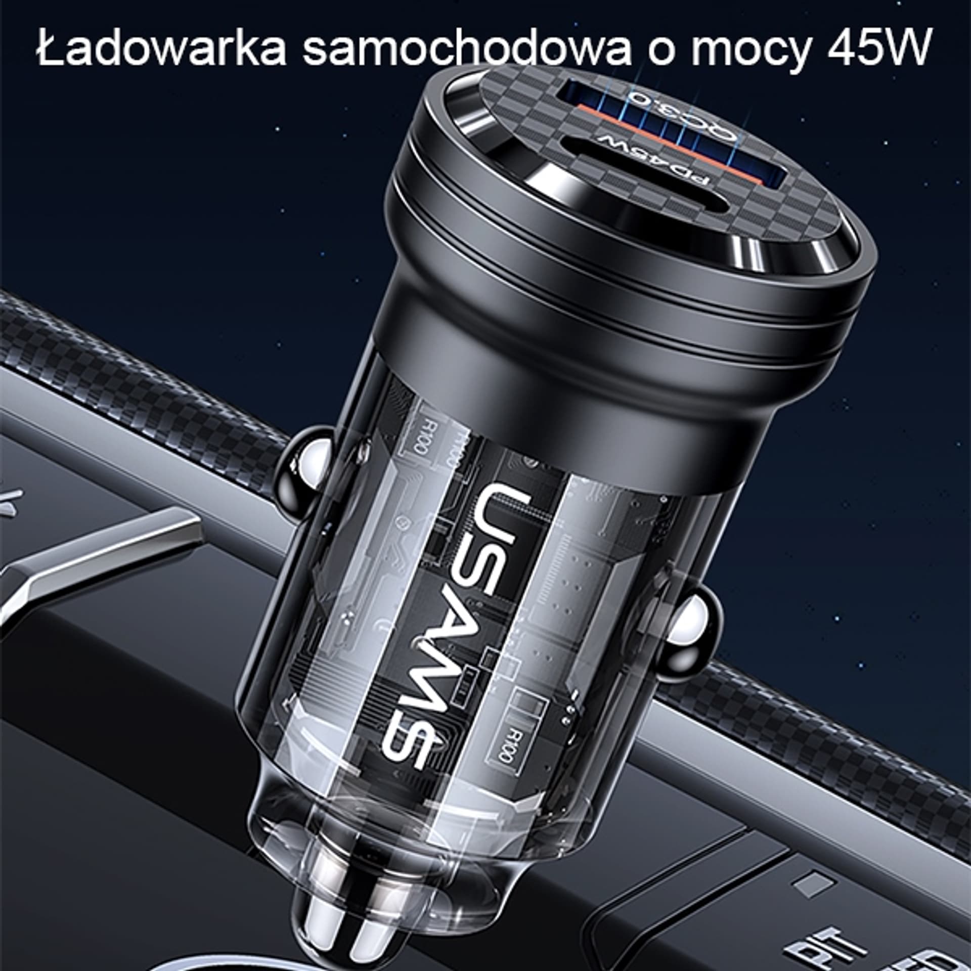

USAMS Ład. sam. C35 USB+USB-C 45W Fast Charge czarny/black CC175CC01 (US-CC175)