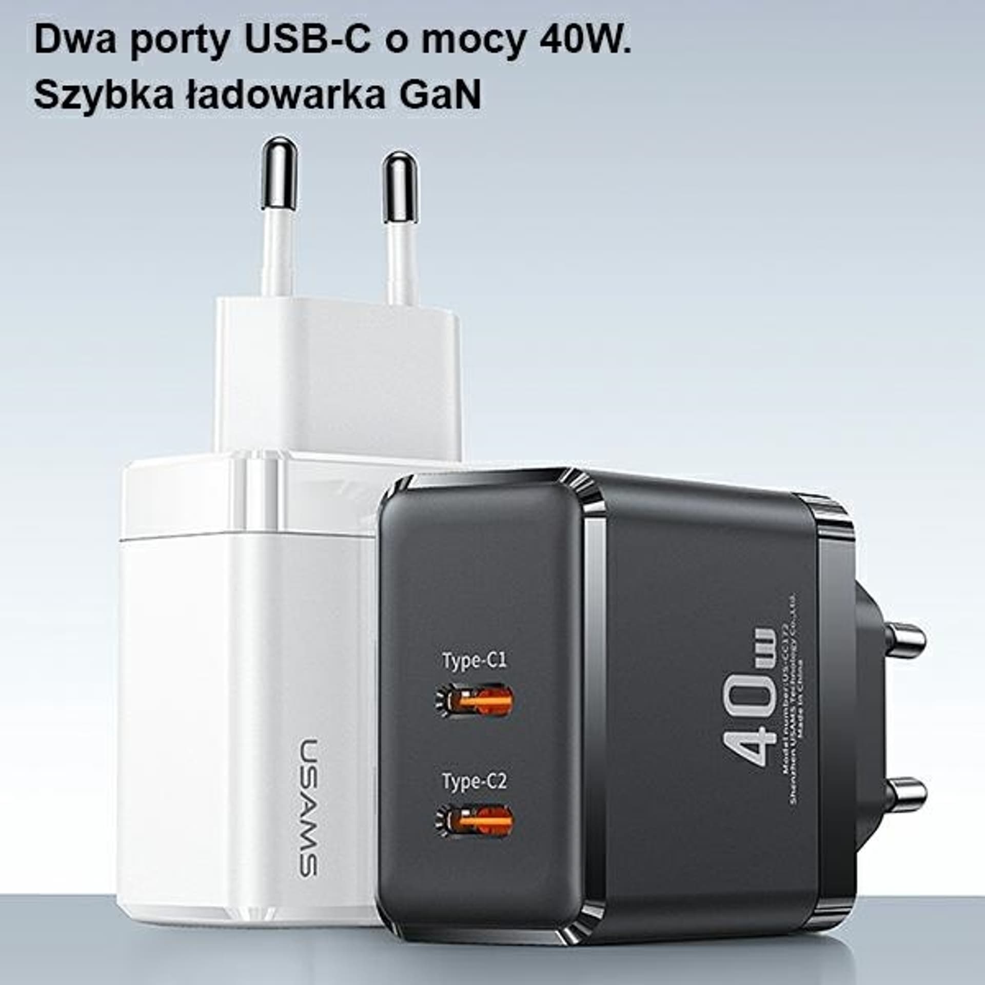 

USAMS Ład. siec. 2xUSB-C T54 40W (only head) PD Fast Charging biały/white CC172TC02 (US-CC172)