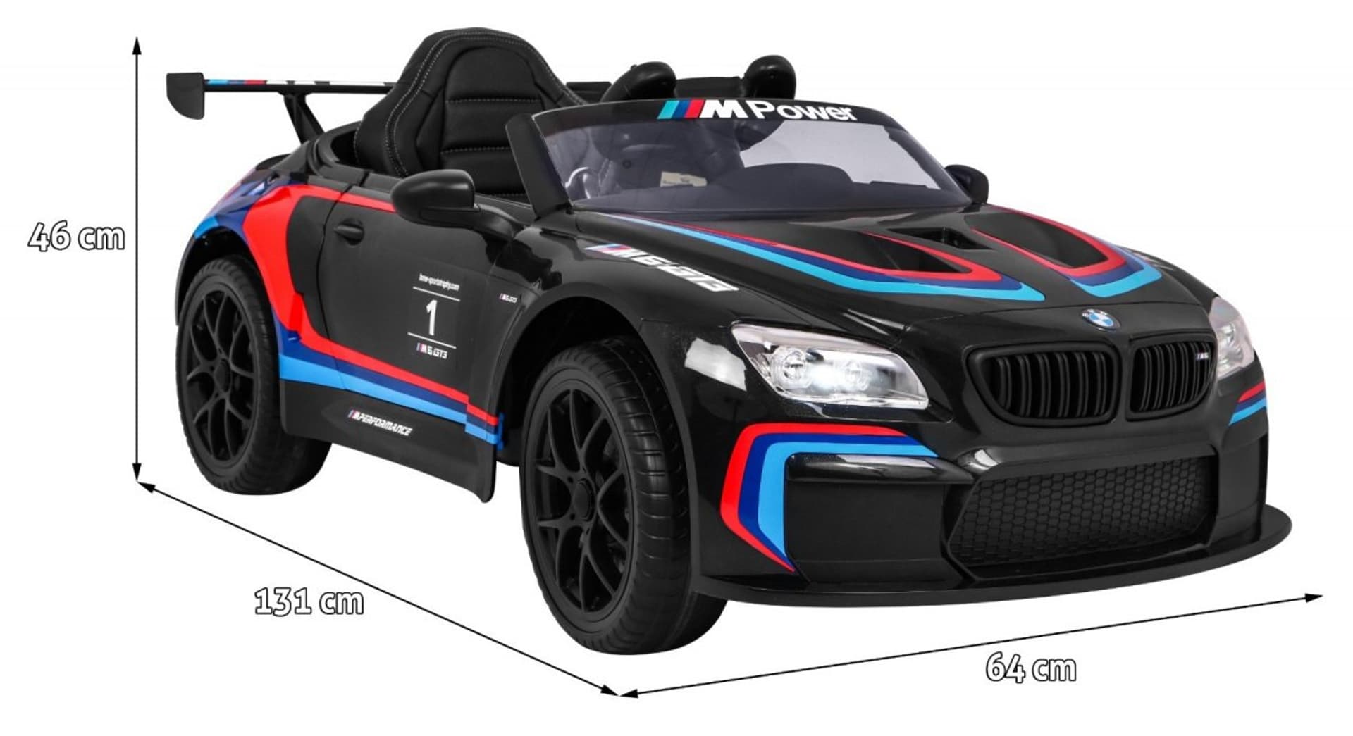 

BMW M6 GT3 Auto na akumulator dla dzieci Czarny + Nawiew powietrza + Dźwięki MP3 Światła + Pilot