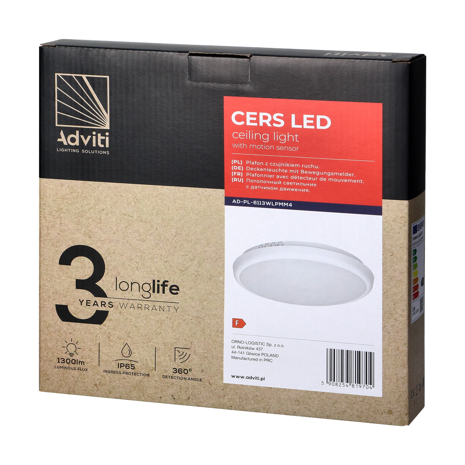 

CERS LED 16W, plafon z mikrofalowym czujnikiem ruchu, 1300lm, IP65, 4000K, poliwęglan mleczny, biały, funkcja przyciemnienia