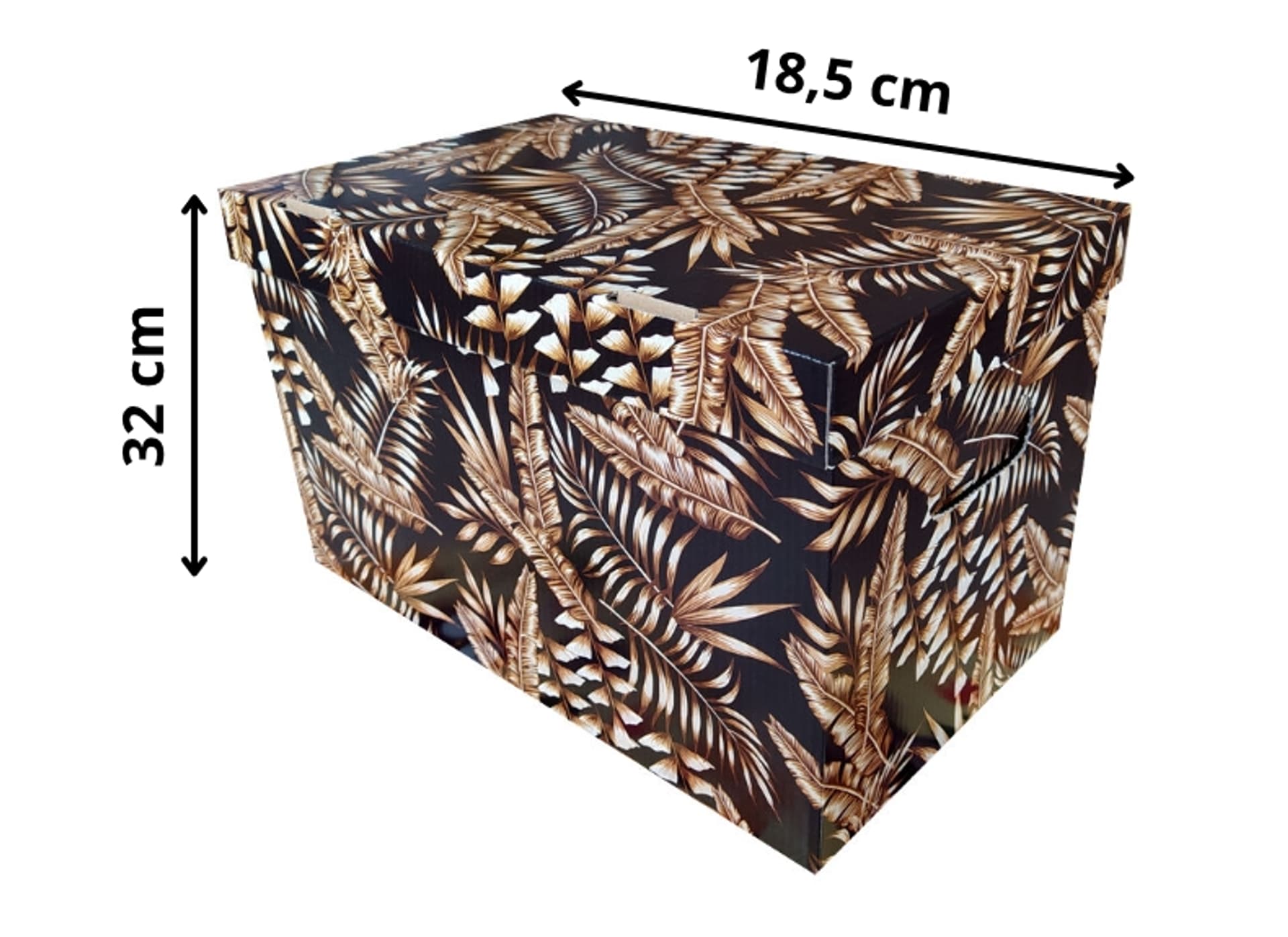 

Pudełko dekoracyjne, porządkowe 300x180x190 mm kaszerowane PAPROCIE czarno-złote