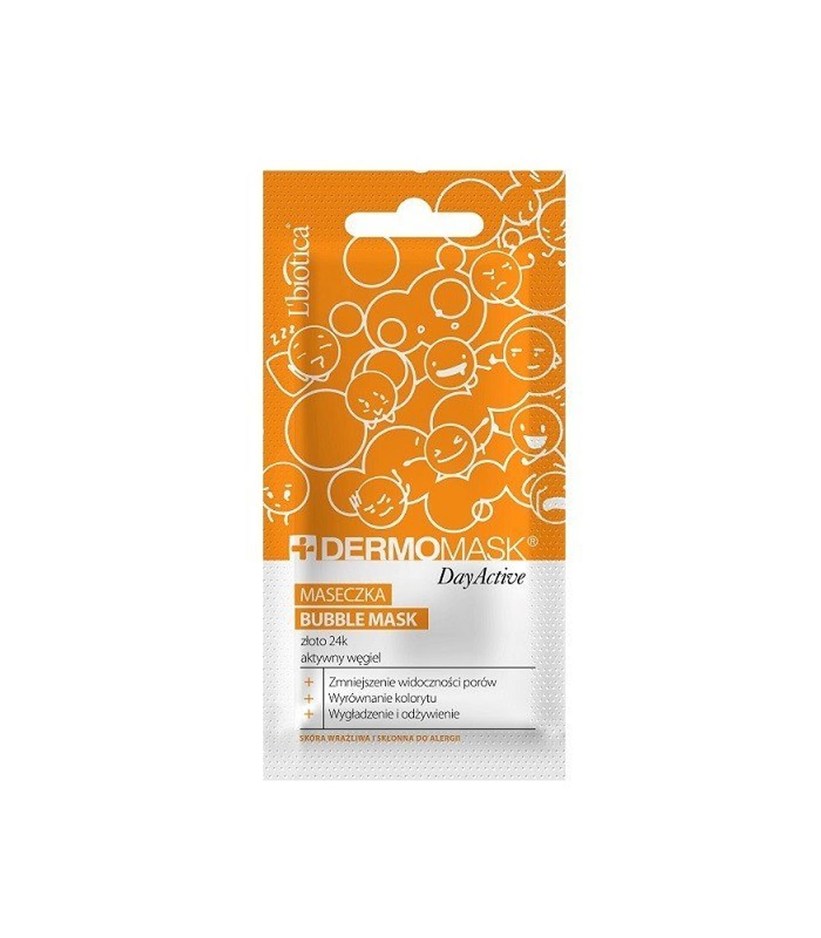 

L`BIOTICA Dermomask Day Active Maseczka bąbelkowa na twarz - złoto 24k & aktywny węgiel 10ml