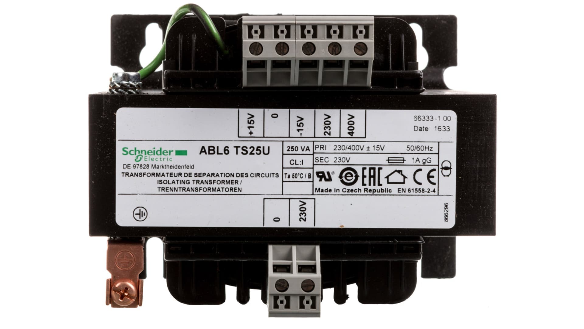 

Transformator 1-fazowy 250VA 230(400)V/230V ABL6TS25U, 400)v/230v abl6ts25