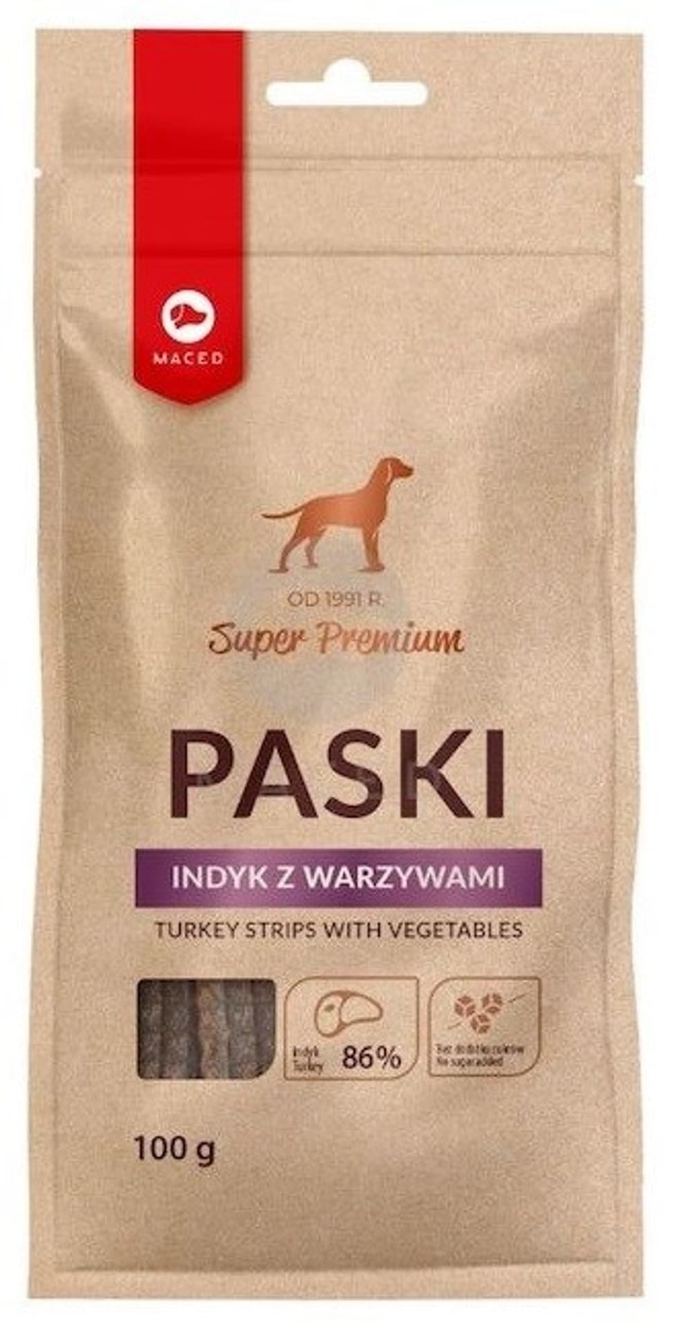 

MACED Paski indyk z warzywami 100g