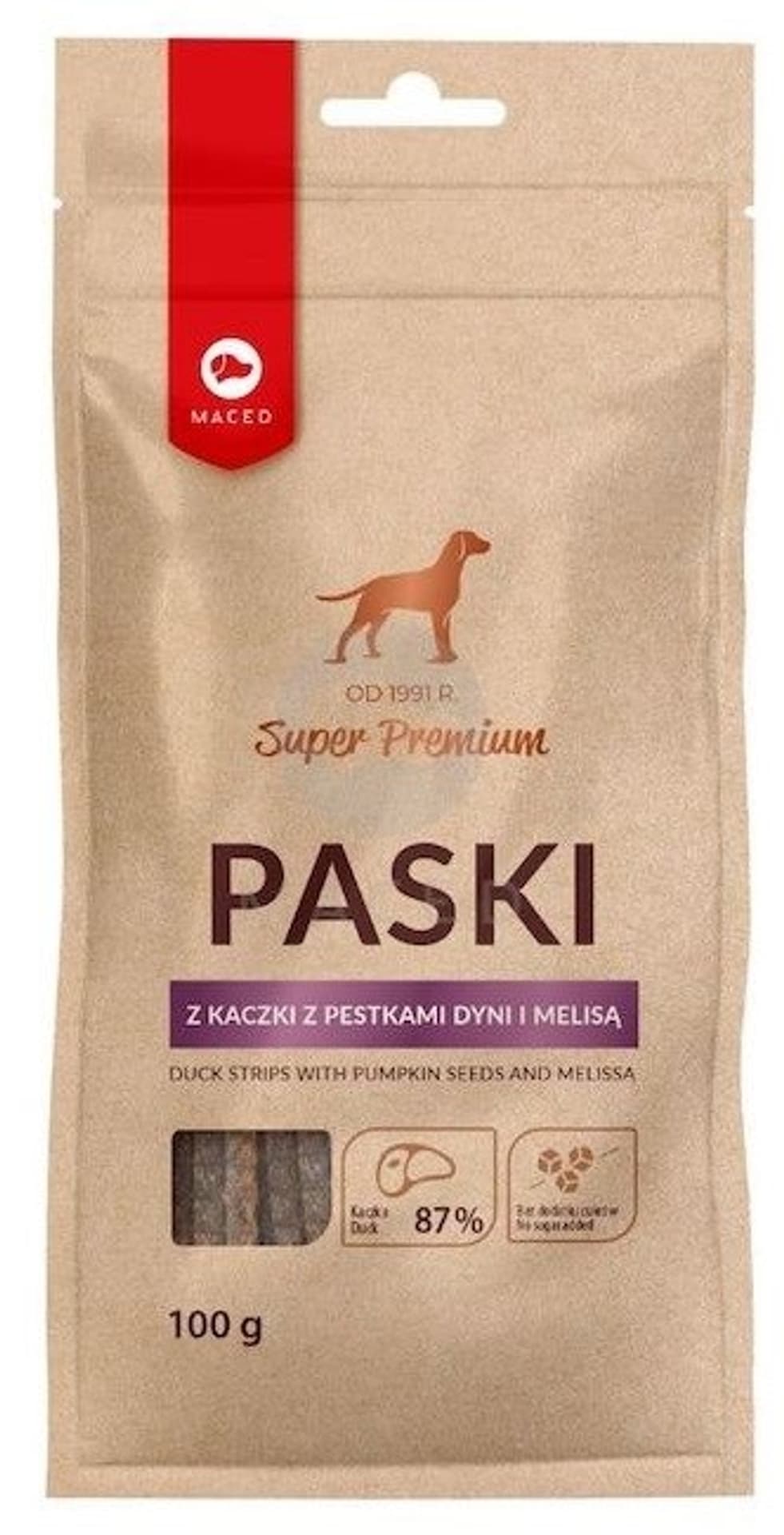 

MACED Paski z kaczki z pestkami dyni i melisą 100g