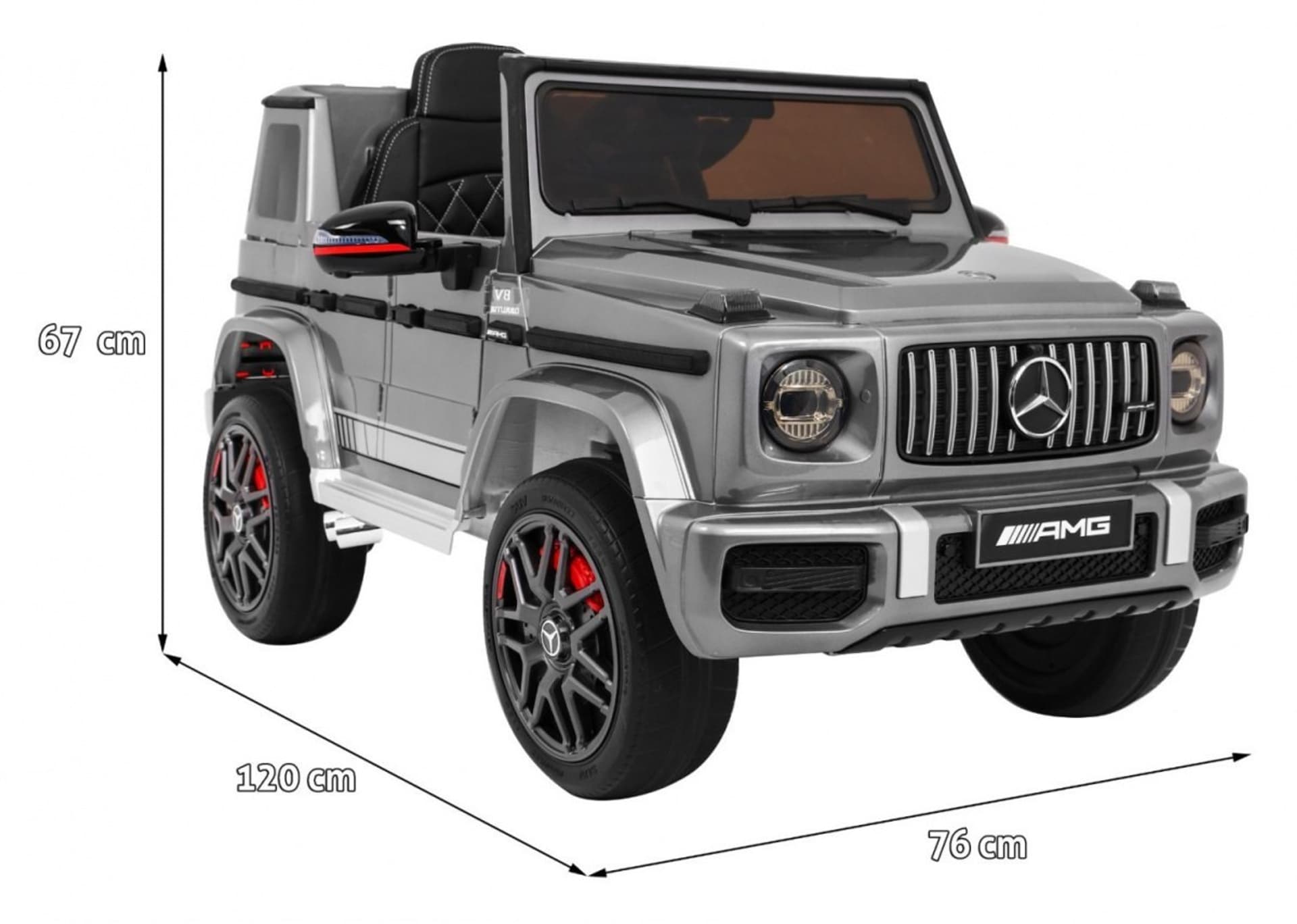 

Mercedes AMG G63 dla dzieci Lakier Srebrny + Pilot + MP3 LED + Wolny Start + EVA + Pasy