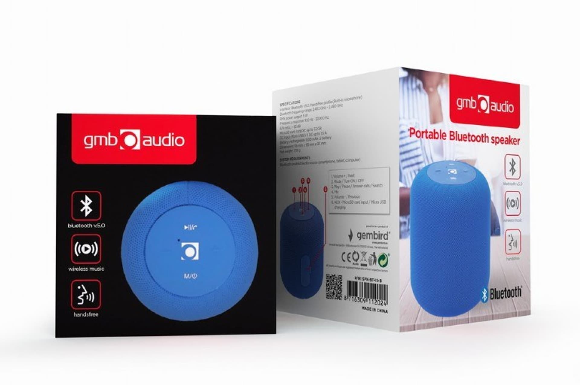 

GEMBIRD PRZENOŚNY GŁOŚNIK BLUETOOTH SPK-BT-15-B RMS 5W, WBUDOWANY MIKROFON, KOLOR NIEBIESKI, USB, AUX, MICROSD