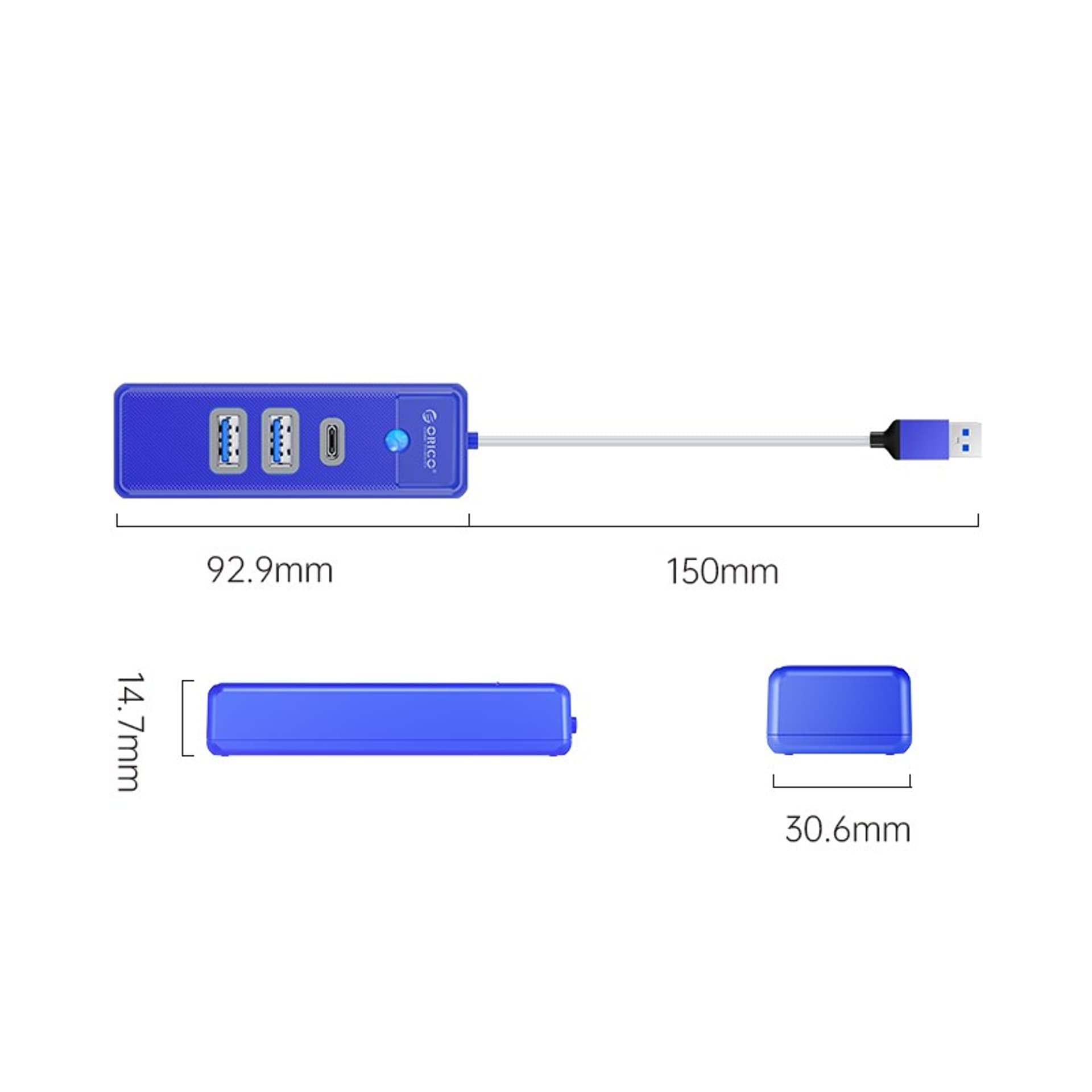 

ORICO HUB USB-A 2X USB-A + USB-C, 5 GBPS NIEBIESKI