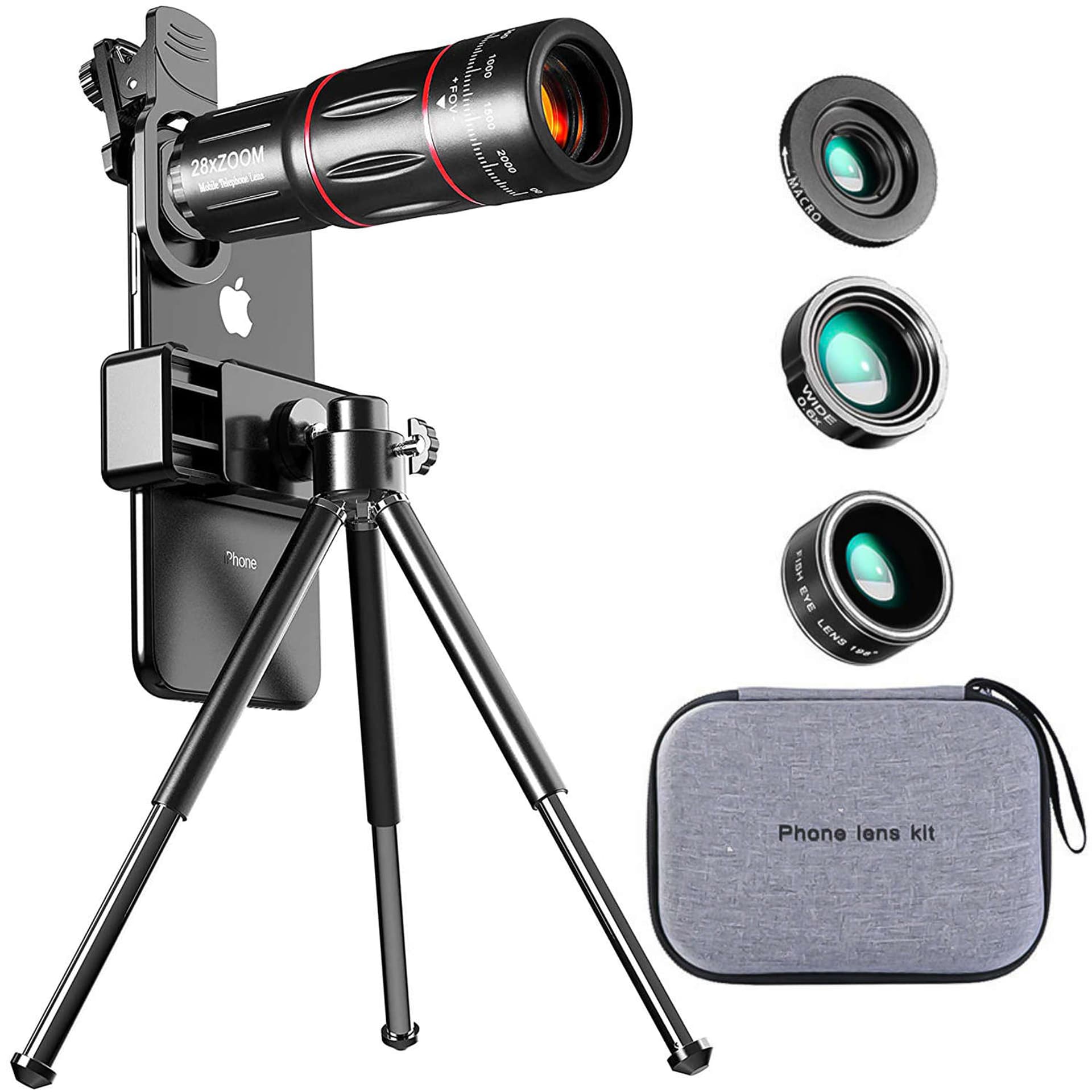 

Obiektyw do telefonu teleskop luneta Alogy Tripod monokular 28x Zoom + statyw uchwyt do telefonu czarny