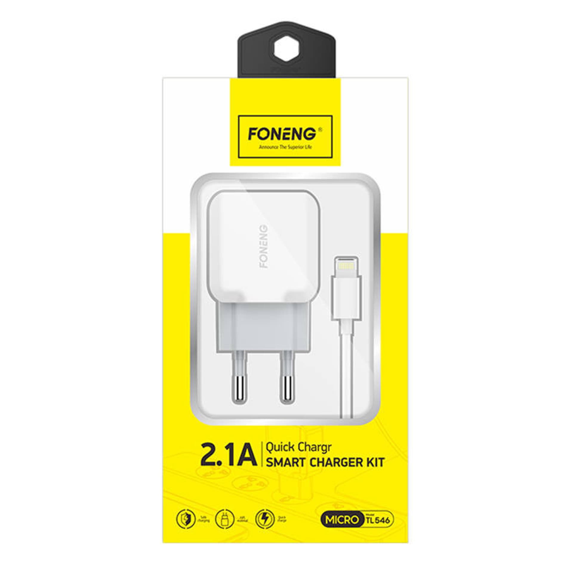 

Ładowarka sieciowa USB Foneng T210, 1x USB, 2.1A + kabel USB do Lightning (biała)