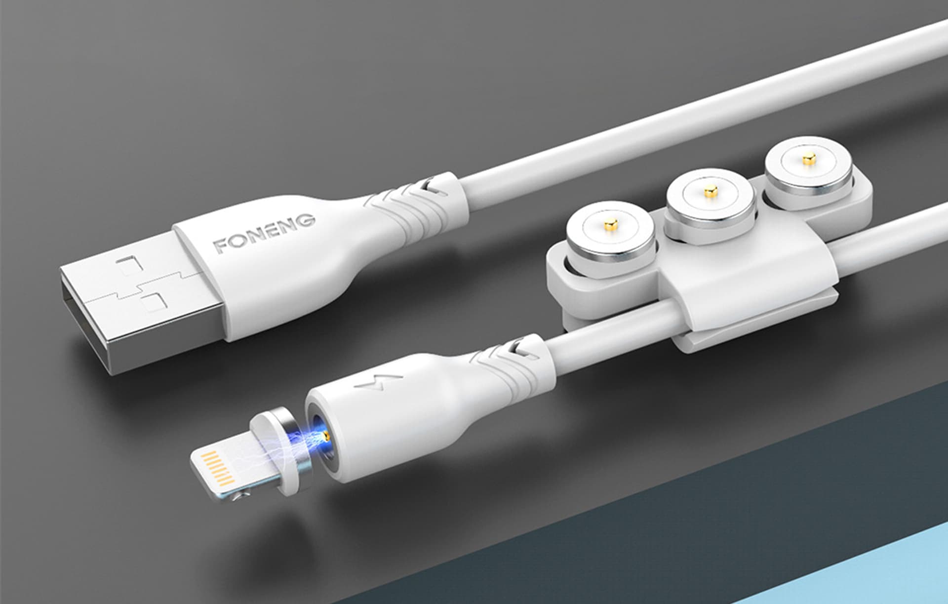 

Kabel magnetyczny 3w1 USB do USB-C / Lightning / Micro USB Foneng X62, 2.4A, 1m (biały)