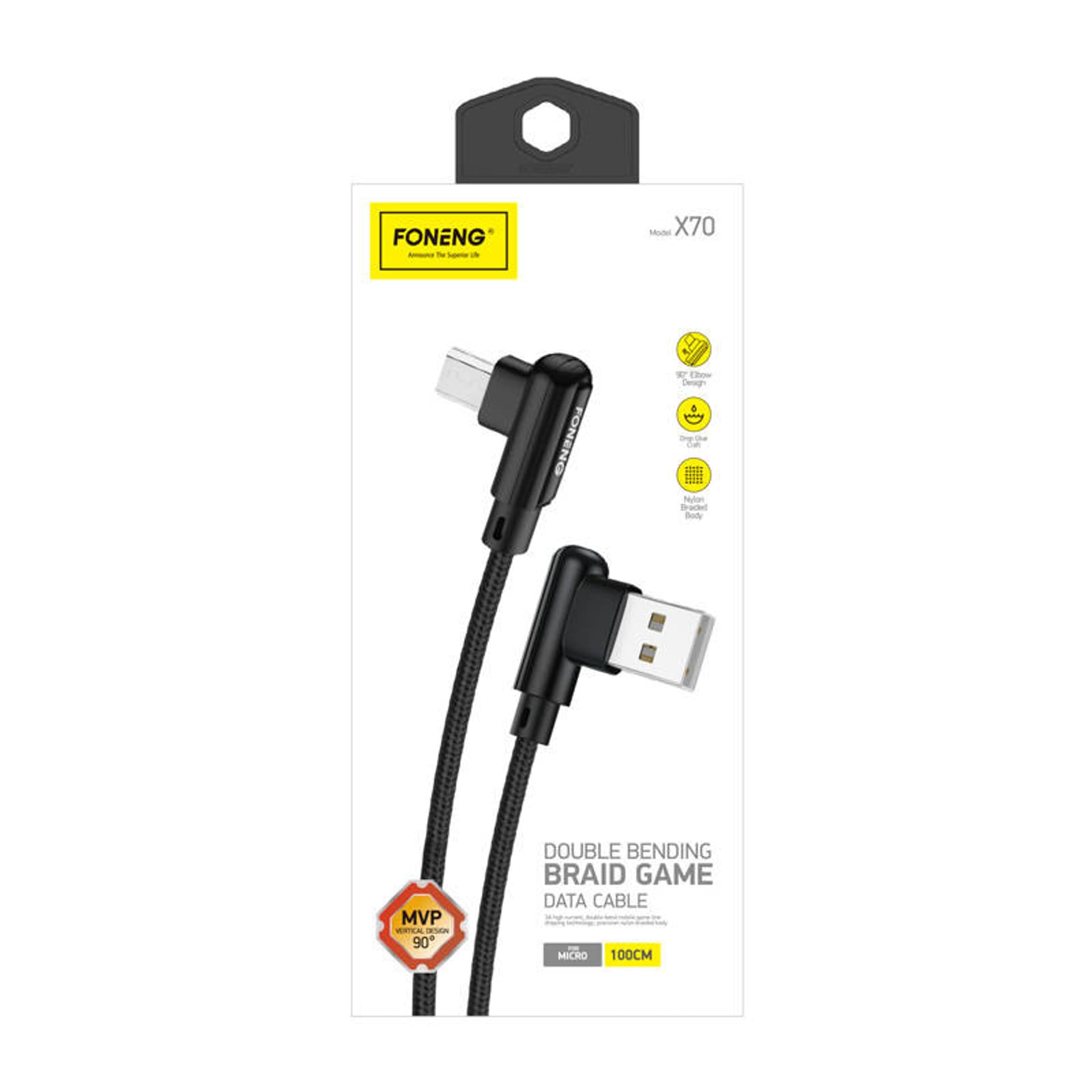 

Kabel kątowy USB do Micro USB Foneng X70, 3A, 1m (czarny)